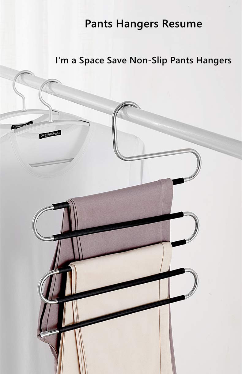 Devesanter 4-Pack S-Shape Stainless Steel Pants Hangers - Space Saving Non-Slip Closet Organizer for Trousers, Jeans & Scarves (Black) - Perfect for Closet Storage, Wardrobe Organization & Travel Packing