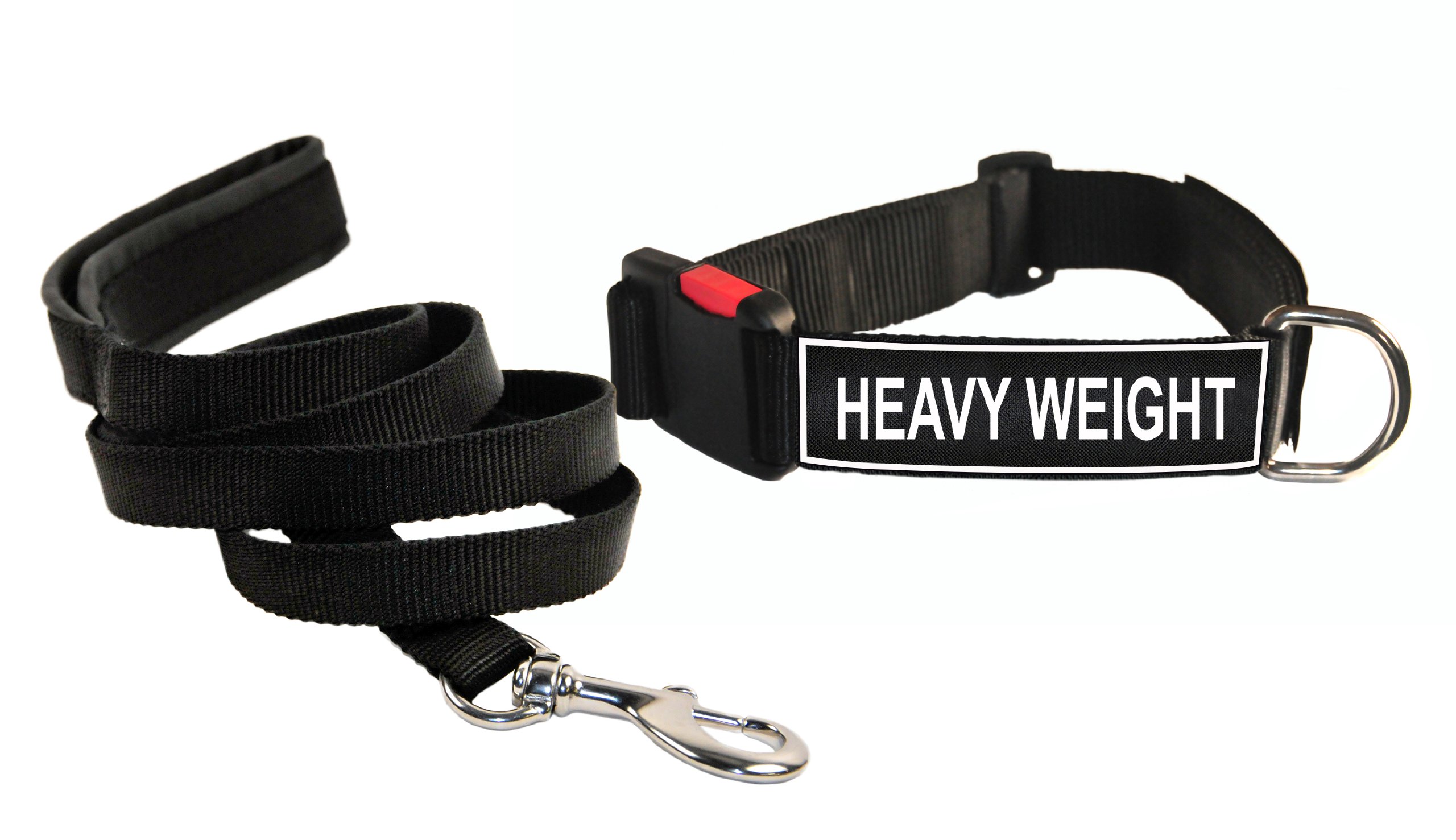 Dean & Tyler Heavy Duty Large Black Patch Dog Collar with Matching Padded Leash for Large Breed Dogs - Perfect for Training, Walking and Outdoor Adventures