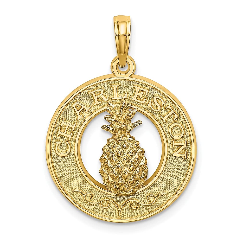 14K Yellow Gold Charleston Pineapple Charm Necklace - Elegant Travel Jewelry Pendant for Women, Perfect Vacation Gift & Southern Style Accessory for Beach Trips, Summer Getaways & Tropical-Themed Parties