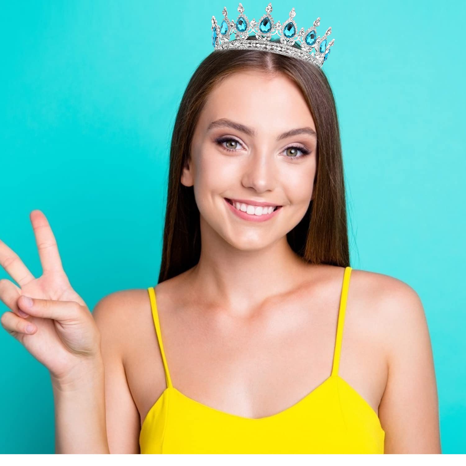 COCIDE Silver Crown for Women & Girls - Lake Blue Crystal Wedding Tiara, Rhinestone Queen Headband, Princess Hair Accessories for Bridal, Birthday, Prom, Costume & Cosplay - Perfect for Weddings, Parties, Pageants & Dress-Up Play