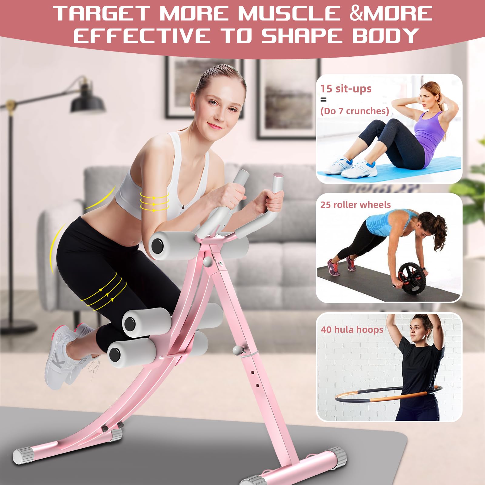 Ergonomic Dual-Track AB Workout Machine for Women - Pink Abdominal Trainer with LED Display & Adjustable Resistance - Perfect for Home Gym, Core Strengthening, and Toning Stomach Muscles