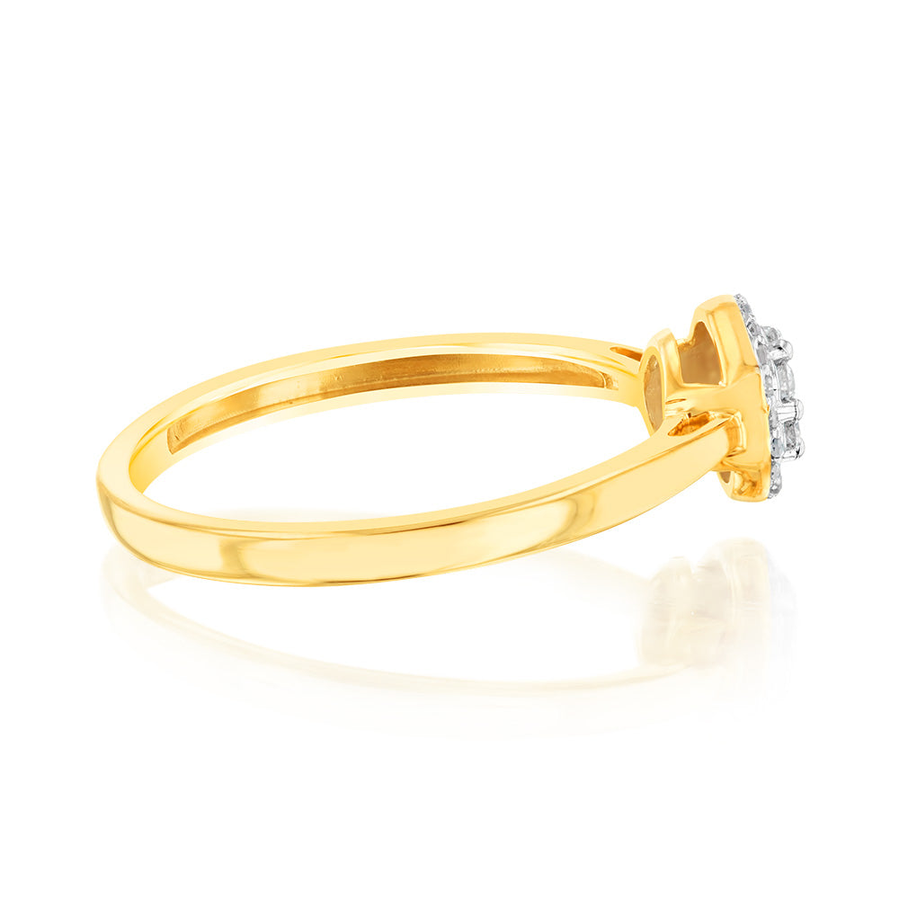 9ct Yellow Gold 1/7 Carat Diamond Cluster Halo Engagement Ring - Perfect for Proposals, Anniversaries & Special Occasions