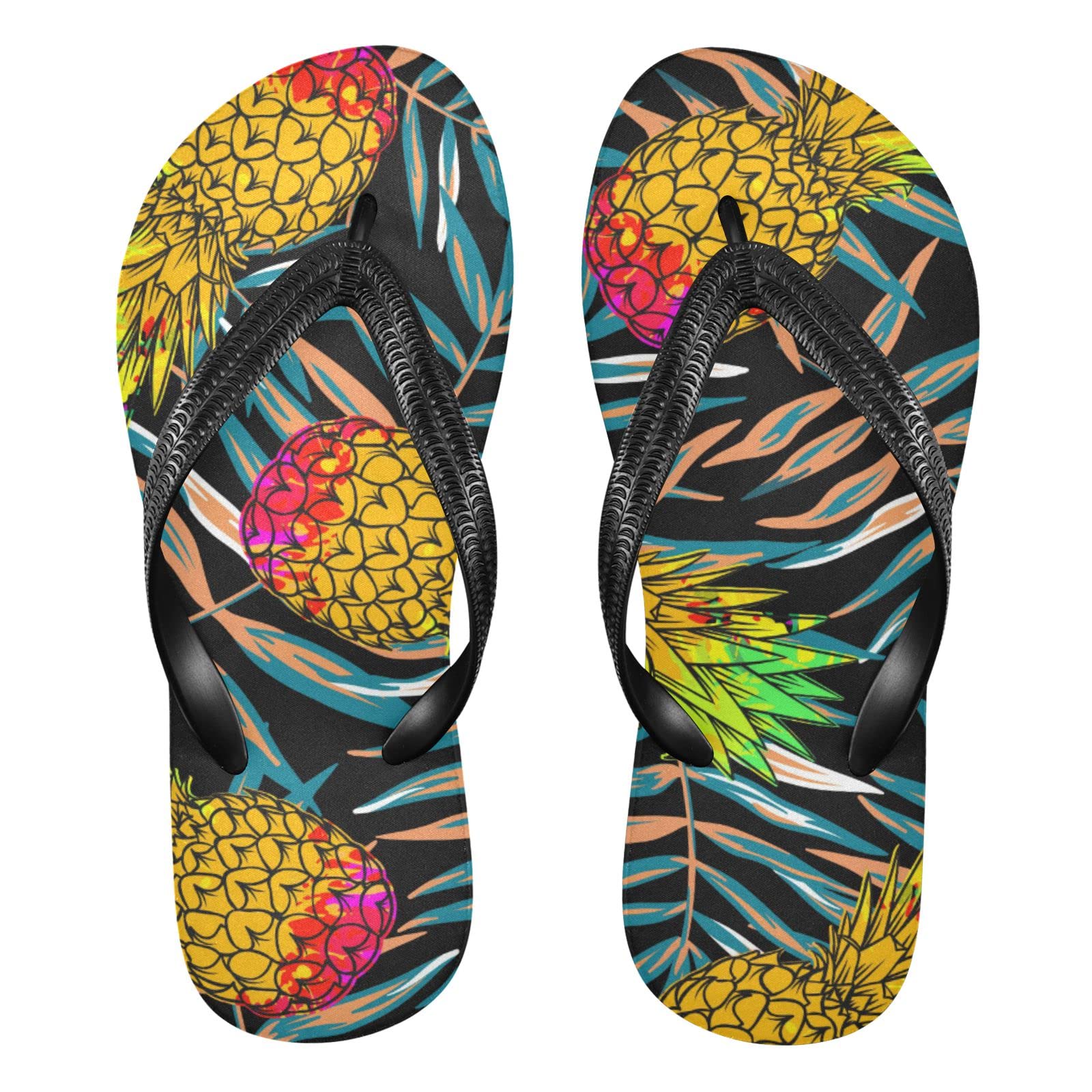 ACPIGGTO Flip Flops - Summer Beach Sandals for Women & Men - Tropical Pineapple & Palm Tree Design - Comfortable Thong Slides - Perfect for Pool, Vacation and Casual Wear