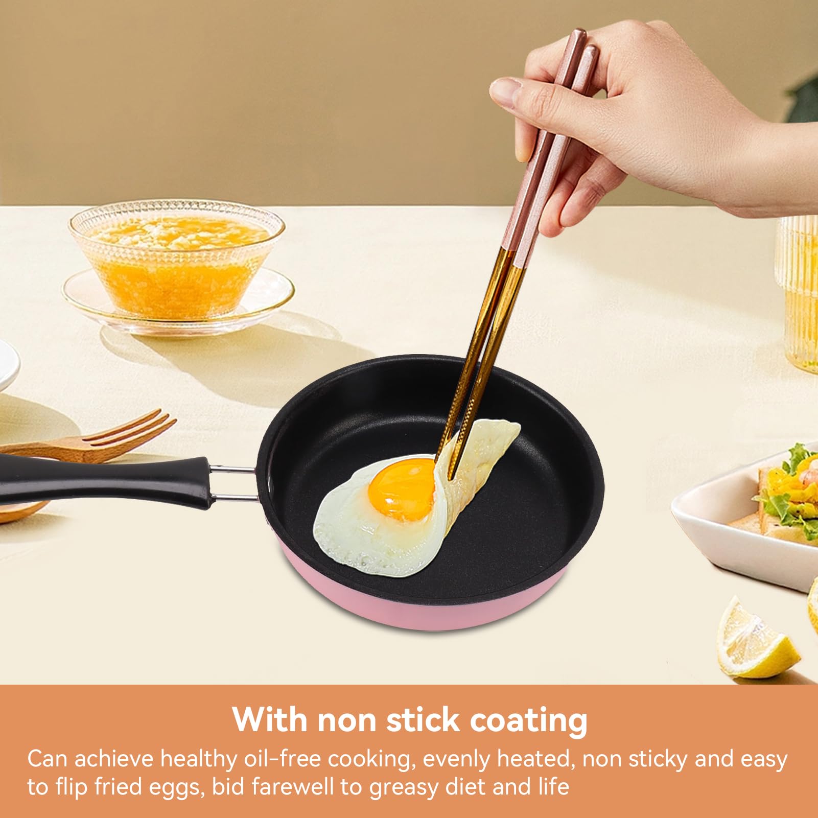 5 Inch Mini Nonstick Stainless Steel Egg Frying Pan - Induction Compatible Round Omelet Skillet with Ergonomic Handle (Pink) - Perfect for Breakfast, Camping & Small Kitchen Cooking