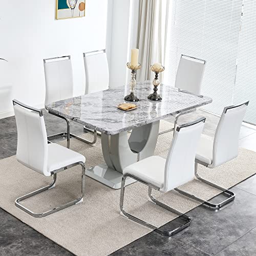 Grey Table With 6 White Chairs