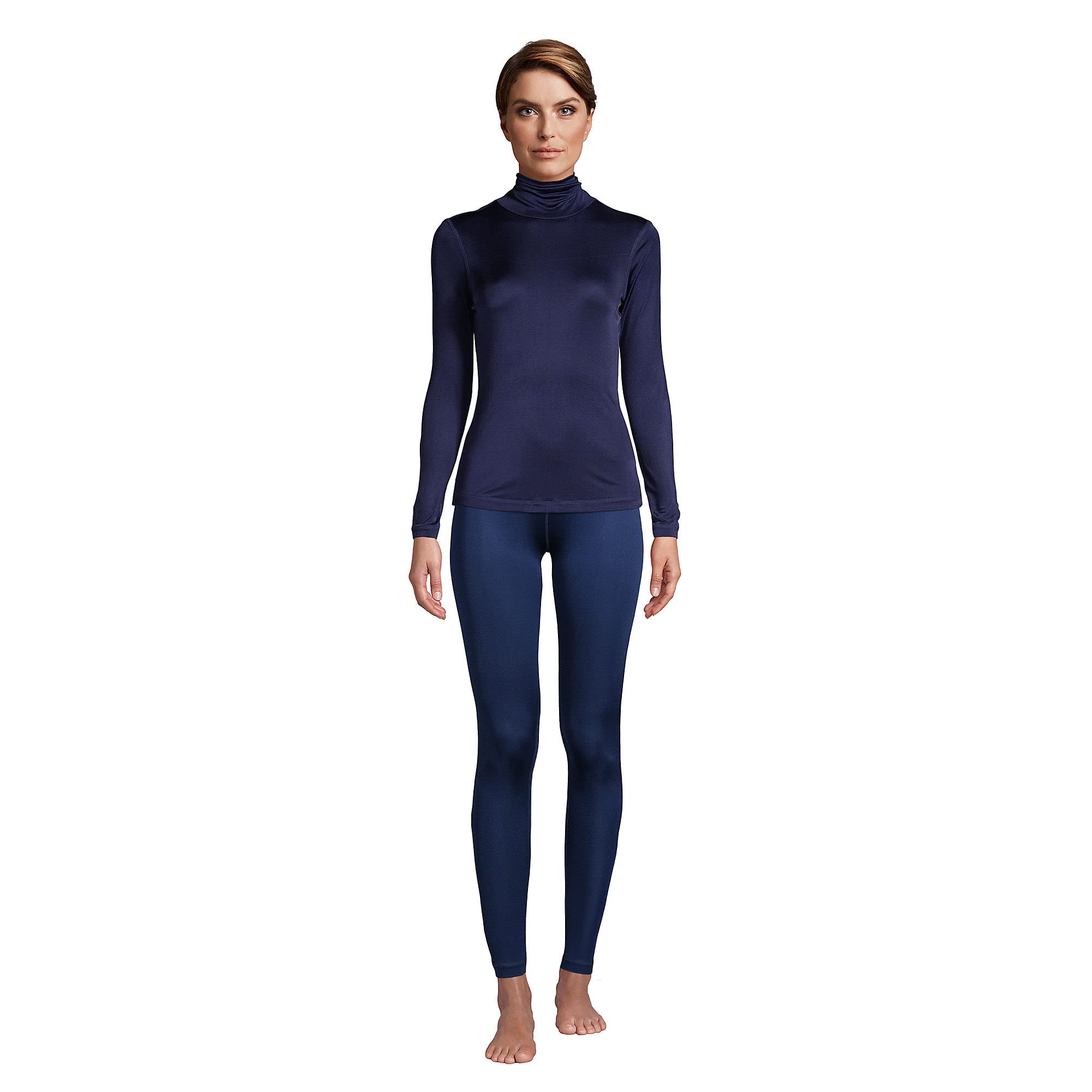 Lands' End Women's Silk Interlock Turtleneck Long Underwear Top - Soft Thermal Base Layer for Cold Weather, Layering & Outdoor Activities