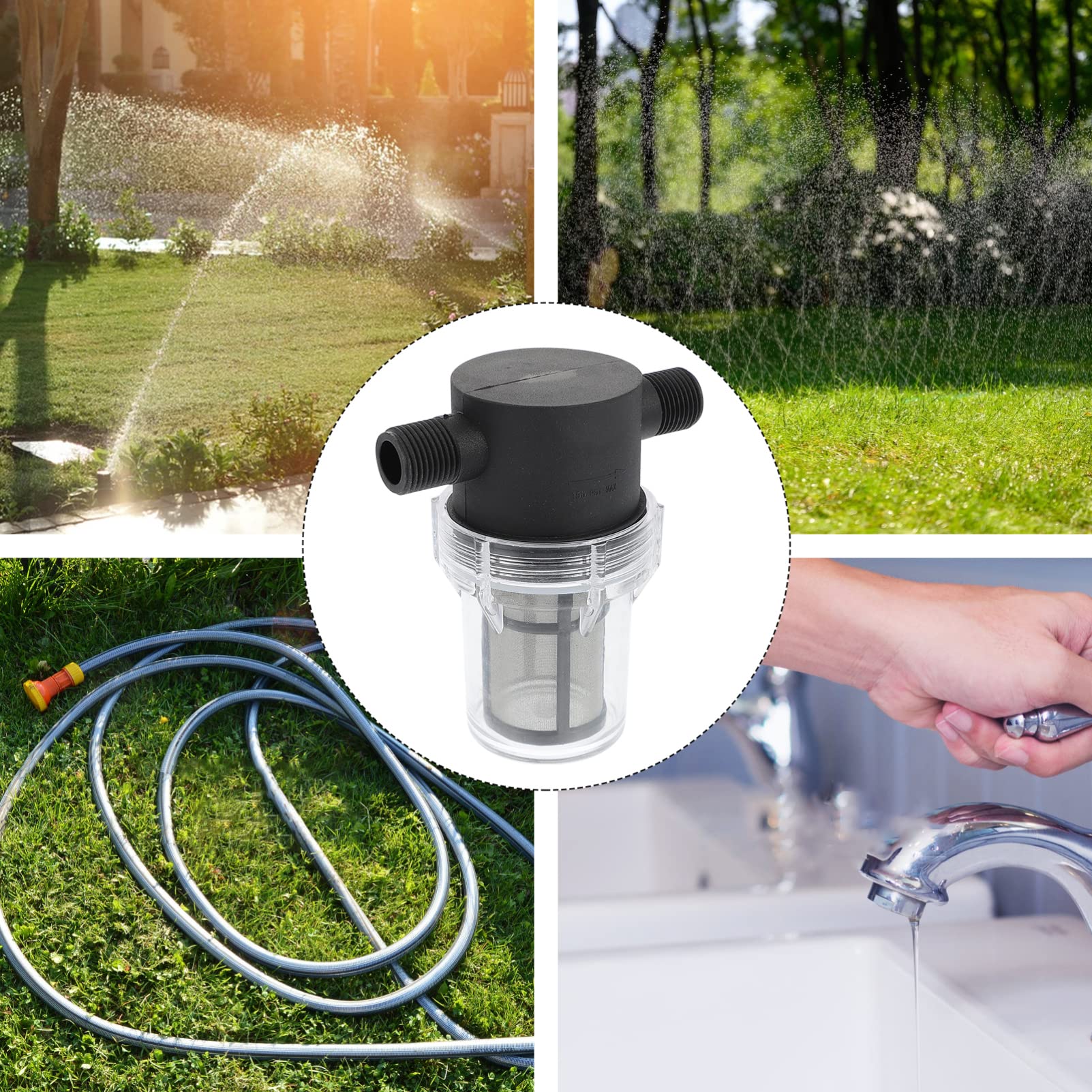 1Pc Black Water Hose Filter - Pre-Filter Mesh Strainer for Water Pump & Cleaner | Outdoor Gardening, Car Washing & Home Use