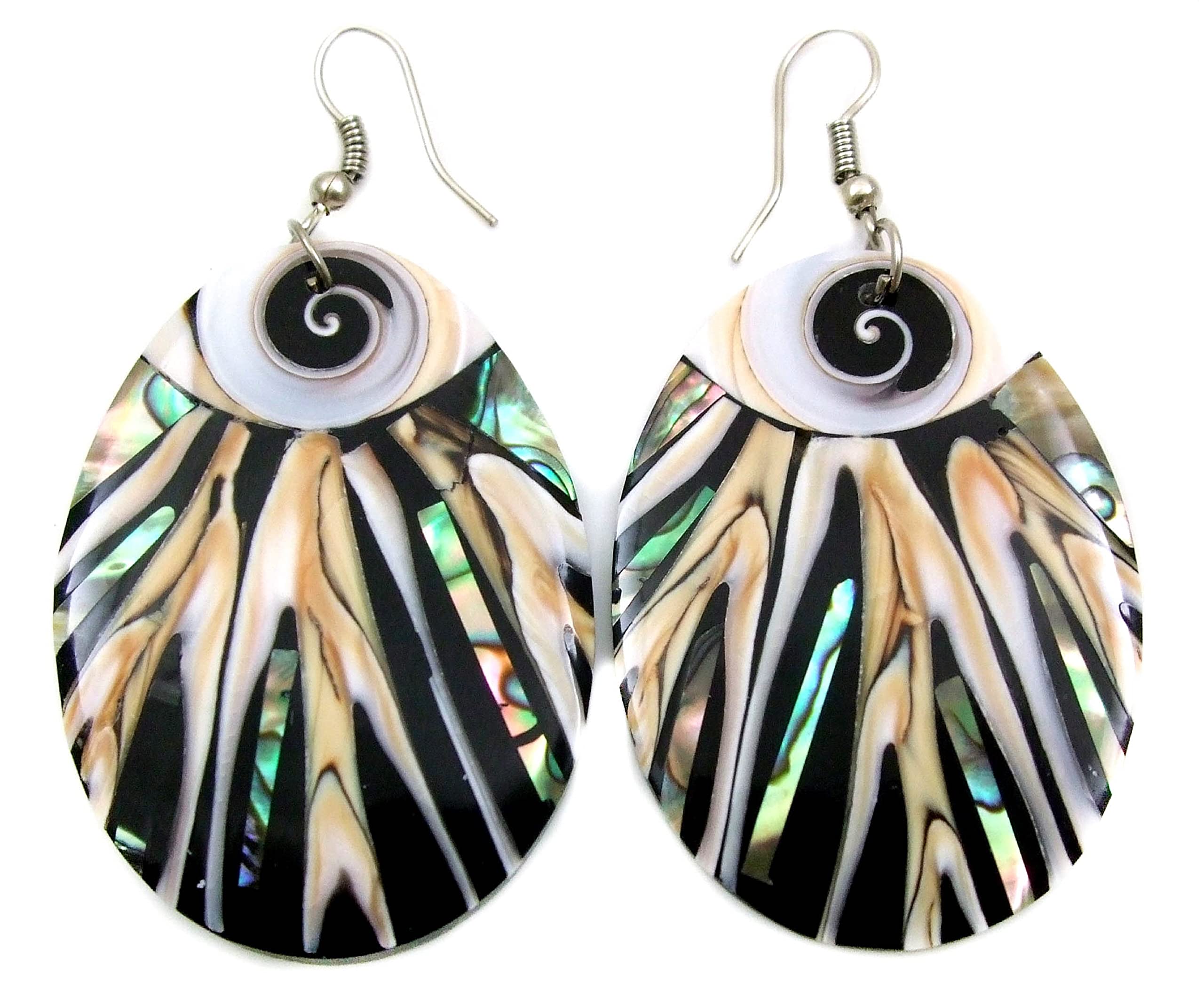 Iridescent Paua Abalone Shell Earrings for Women | Handmade Natural Cone Shell Dangle Drop Earrings | Oval Seashell Fashion Jewelry DA312-A | Perfect for Beach Weddings, Boho Outfits & Summer Accessories