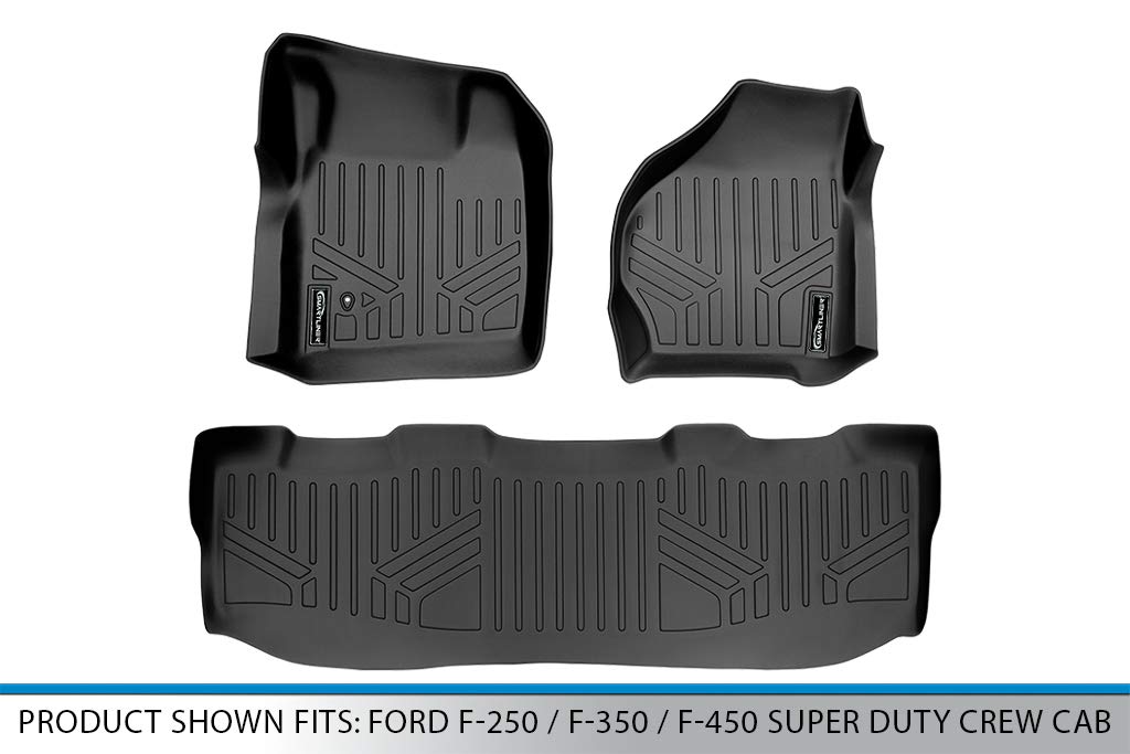 SMARTLINER Custom Fit Floor Mats 2 Row Liner Set Black for 1999-2007 Ford F-250 F-350 F-450 Super Duty Crew Cab - All-Weather Protection & Easy Cleaning for Trucks, SUVs, and Work Vehicles