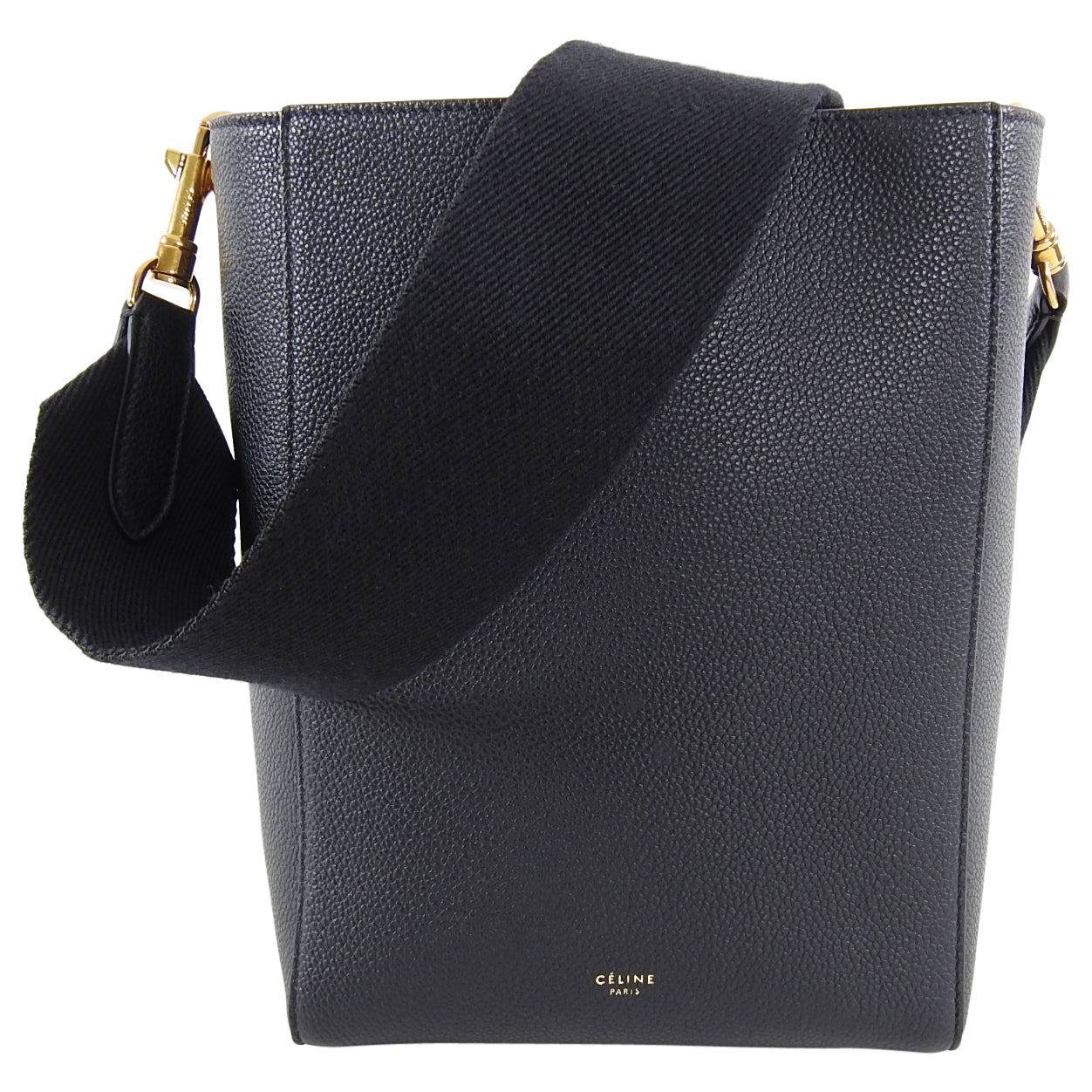 Celine Sangle Small Black Grained Leather Shoulder Bag for Women | Luxury Crossbody Purse | Perfect for Work, Travel & Everyday Use