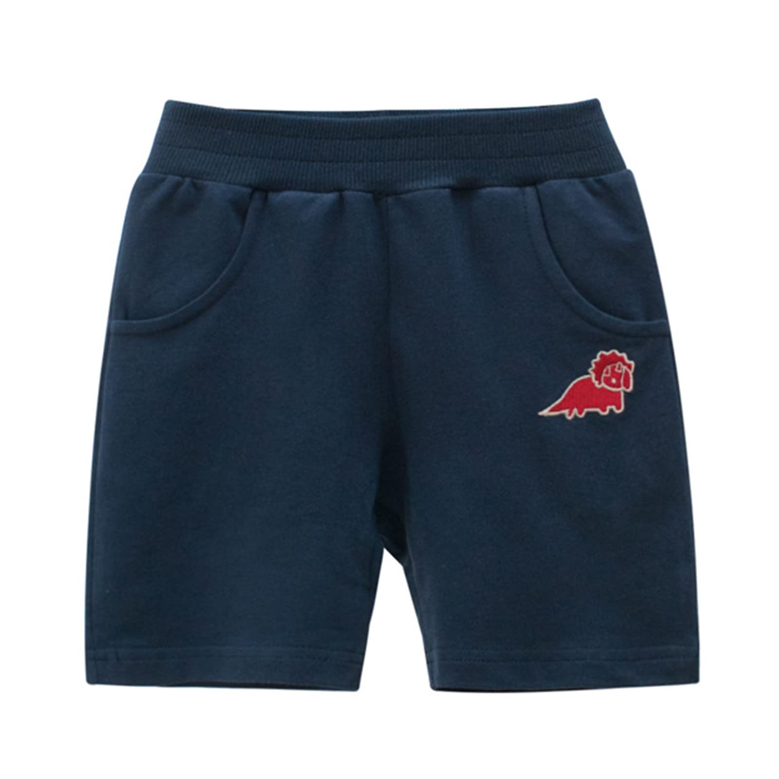 Boys' Cotton Dinosaur Embroidered Jogger Shorts with Pockets - Comfortable Summer Activewear for Toddlers & Kids - Perfect for Playtime, Daycare & Outdoor Adventures