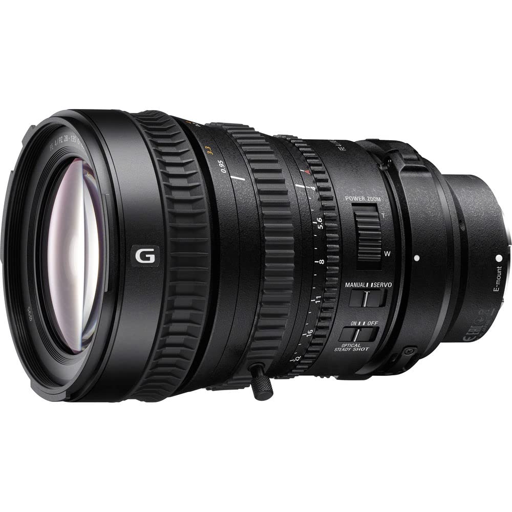 Sony FE PZ 28-135mm f/4 G OSS Lens (SELP28135G) with Complete Bundle - Backpack, 64GB SD Card, Card Reader, Flexible Tripod, Memory Card Case, Lens Cap Keeper, Cleaning Kit & Hand Strap | Perfect for Videography, Travel Photography & Professional Shooting