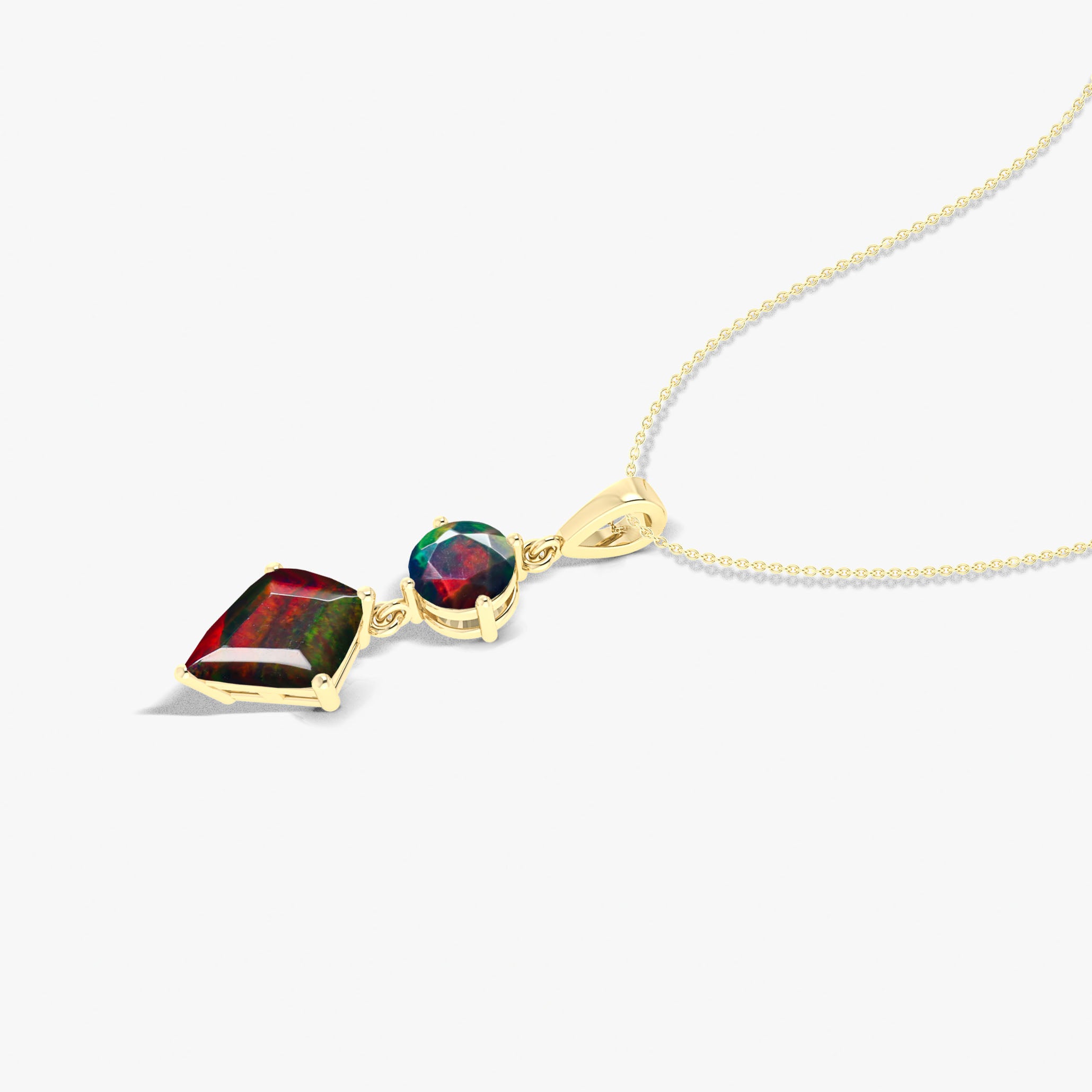 Ethiopian Opal Pendant Necklace with Gold Chain - Elegant Kite & Round Fire Opal Jewelry for Women, Perfect for Parties, Weddings & Everyday Wear
