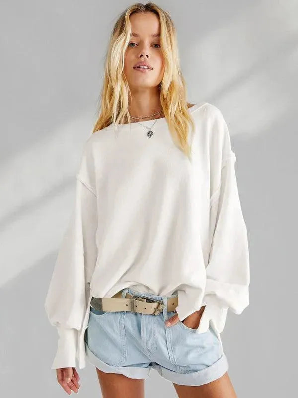 Women's Side Slit Sweatshirt - Casual Long Sleeve Pullover for Fall & Winter - Perfect for Lounge, Workout, and Streetwear Fashion