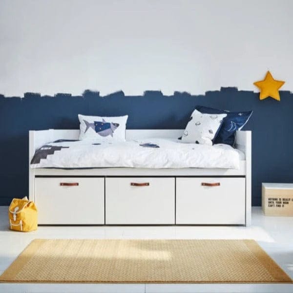 Cool Kids Bed with 3 Storage Drawers - 90cm White Wooden Twin Size Bed Frame for Boys & Girls - Perfect for Small Bedrooms, Kids Rooms & Nursery Decor