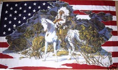 USA Indian Chief on Horse 5'x3' Flag - American Native Tribal Banner for Home Decor, Outdoor Events & Patriotic Displays