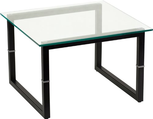 Sturdy Thick Glass End Table with Black Metal Legs - Modern Side Table for Living Room, Bedroom, or Office