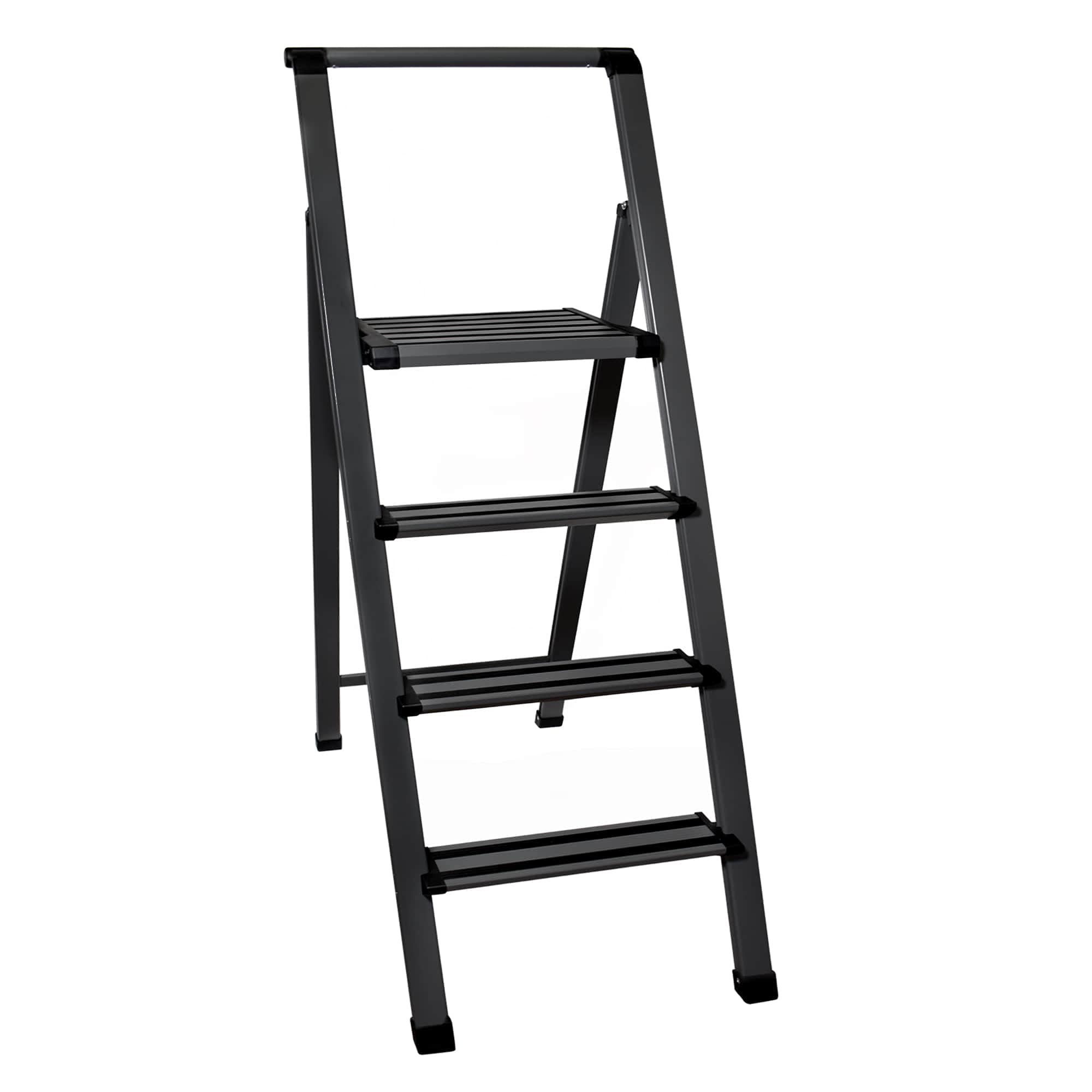 4 Step Folding Ladder - Modern Grey Aluminum Step Stool with Anti-Slip Steps | Ultra Slim & Sturdy Portable Design for Home, Office, Kitchen | Perfect for Photography, Shelving & DIY Projects | by SORFEY