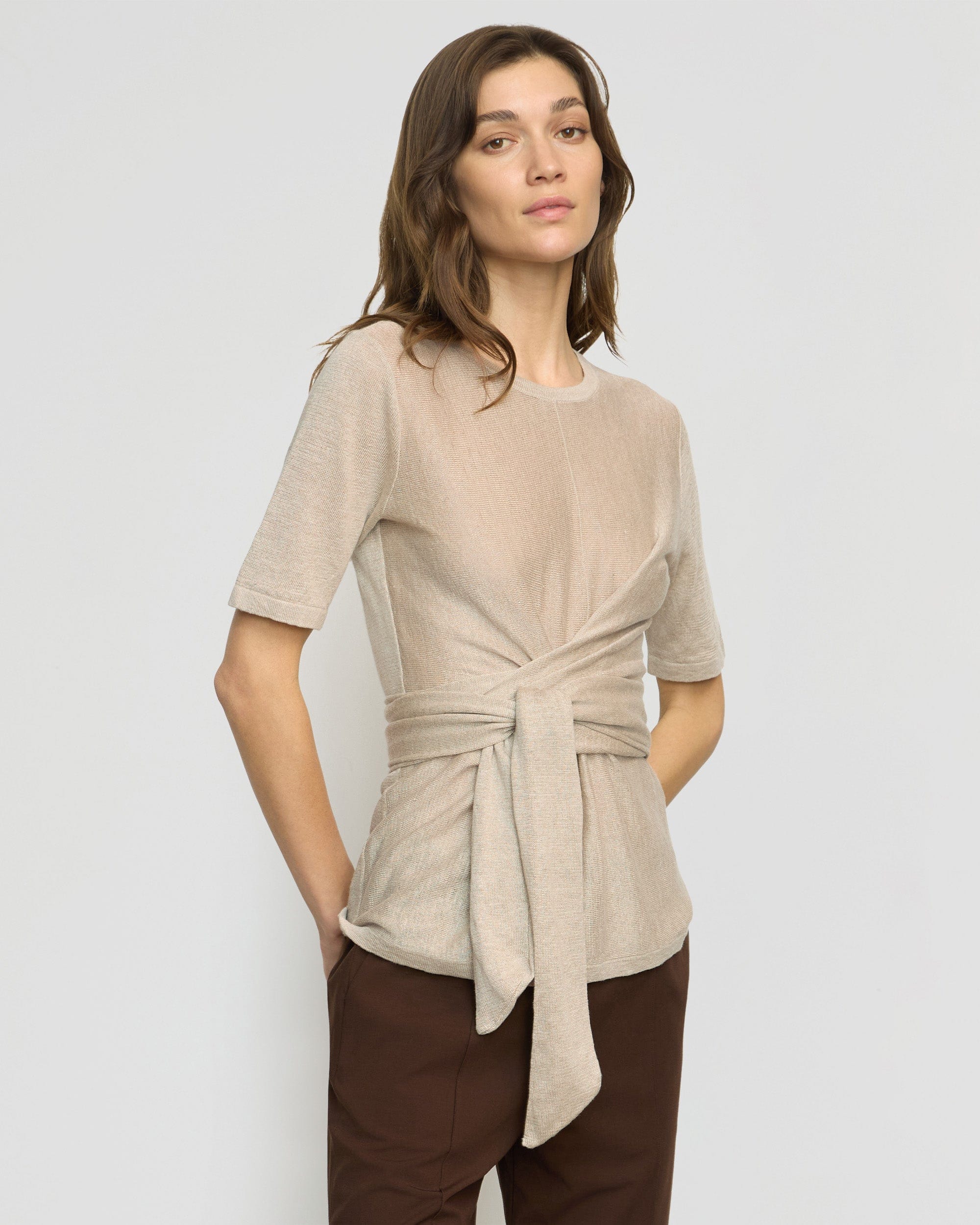 Lark Tie Front Linen Sweater for Women - Soft Breathable Summer Knit Top - Perfect for Casual Outings, Beach Cover-ups & Office Wear