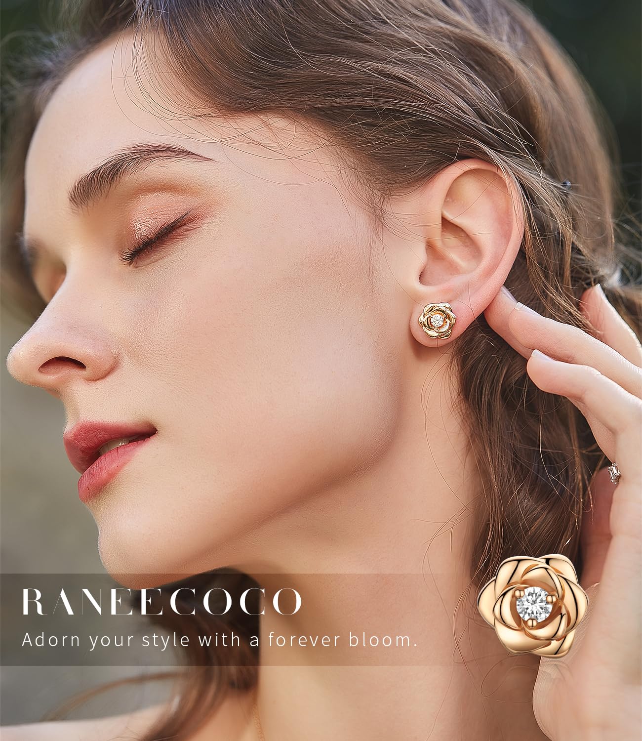 Hypoallergenic Gold Plated Sterling Silver Rose Flower Earrings for Women | Nickel Free Stud Earrings | Perfect for Weddings, Date Nights & Special Occasions