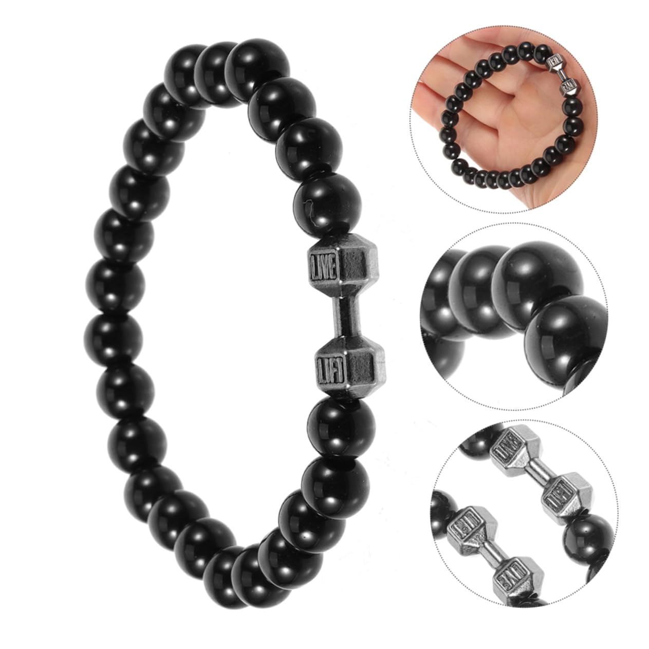 4-Pack Black Volcanic Rock Dumbbell Bracelets for Men - Adjustable Wrist Weights for Fitness Training, Gym Workouts & Outdoor Activities