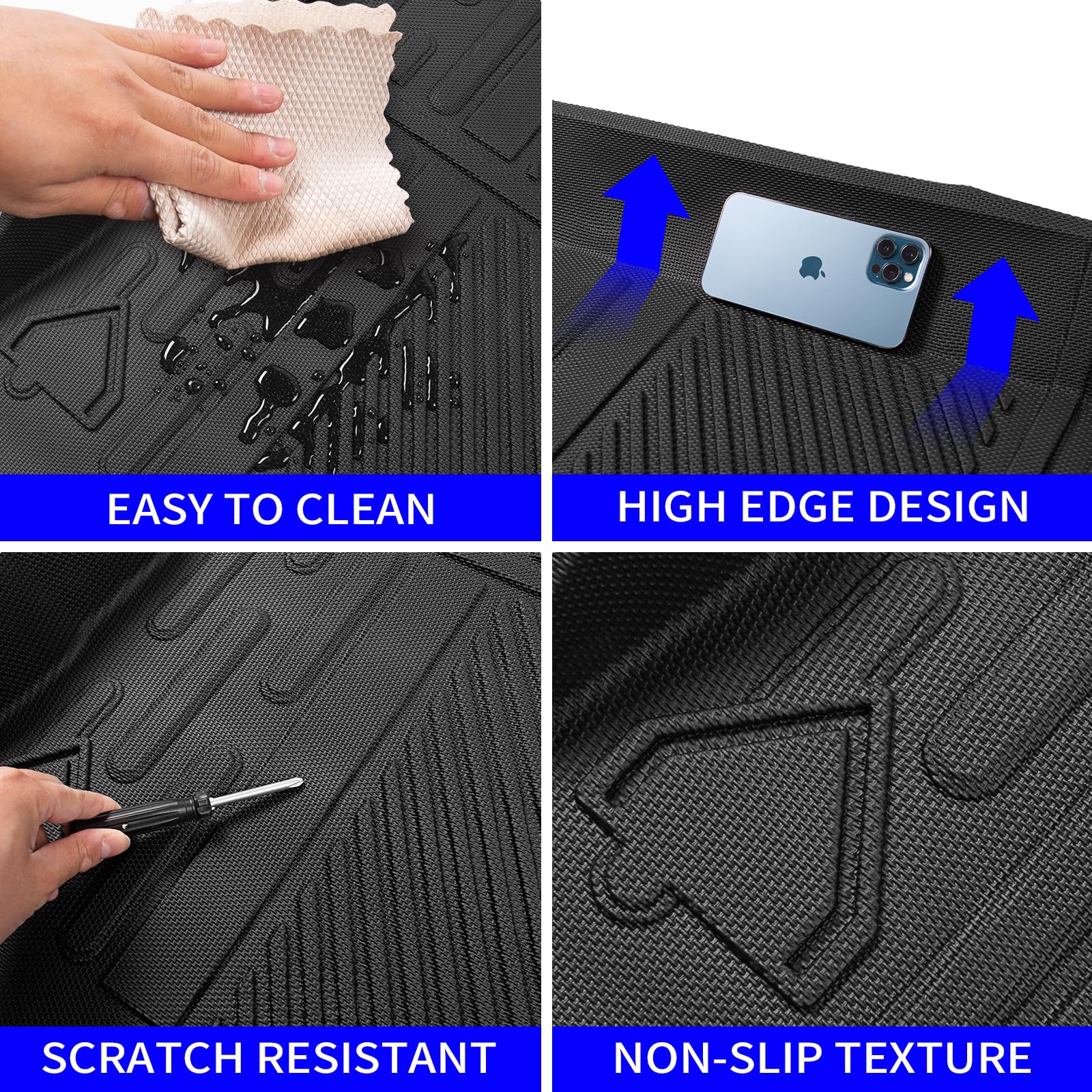 Rongtaod All-Weather Cargo Liner for 2021-2025 Ford Bronco 4-Door | Heavy Duty Trunk Mat & Back Seat Protector | Waterproof Bronco Accessories (Trunk Mat + Backrest Mats) | Perfect for Off-Roading, Camping & Daily Use