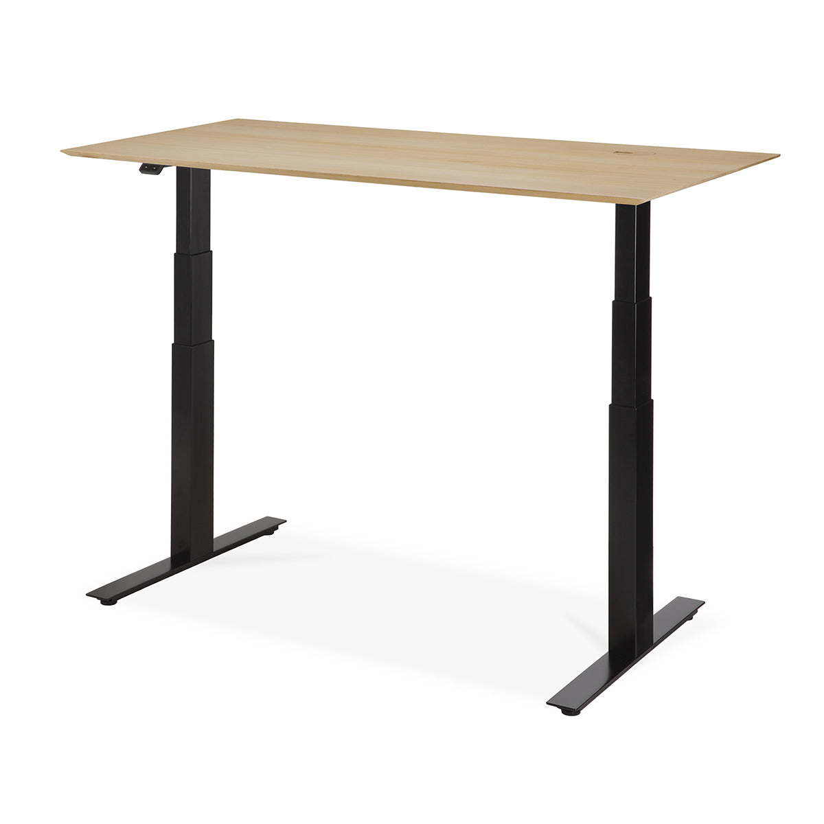 Adjustable Rectangle Desk with Cable Management - 140cm Oak & Black Home Office Desk for Work or Study | EU Plug