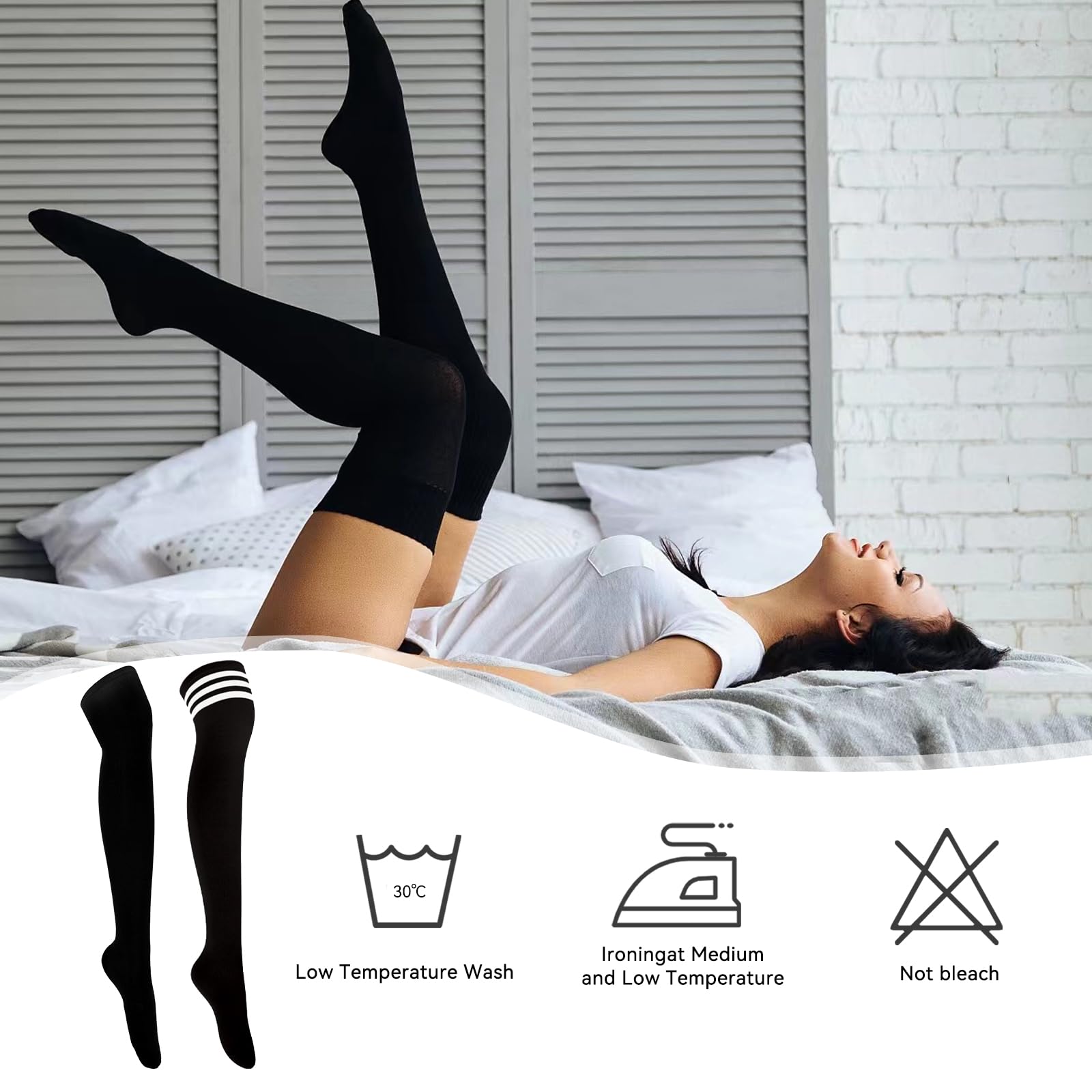Ammiko Women's Thigh High Socks - Cotton Striped Over The Knee Socks, Long Knee High Stockings for Women | Casual, Comfortable & Stylish for Daily Wear, Outfits, and Fashion Looks