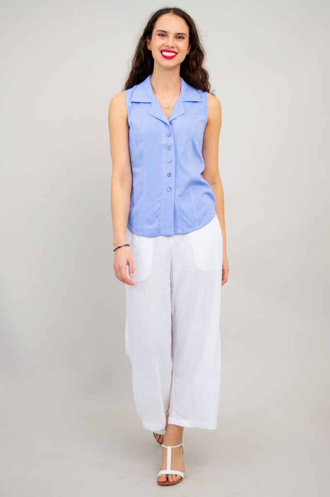 Lexa Tank Top for Women - Soft Periwinkle Blue Linen Bamboo Blend - Perfect for Yoga, Beach & Summer Outfits