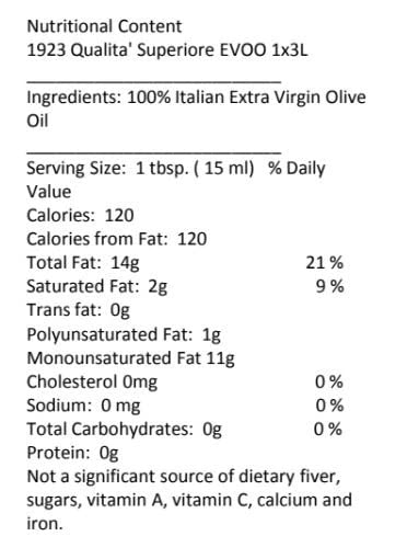 Premium 1923 Extra Virgin Olive Oil from Tuscany - 101 Fl Oz (3L) - Cold Pressed, Unfiltered, Rich Flavor - Perfect for Salads, Cooking & Gourmet Dipping