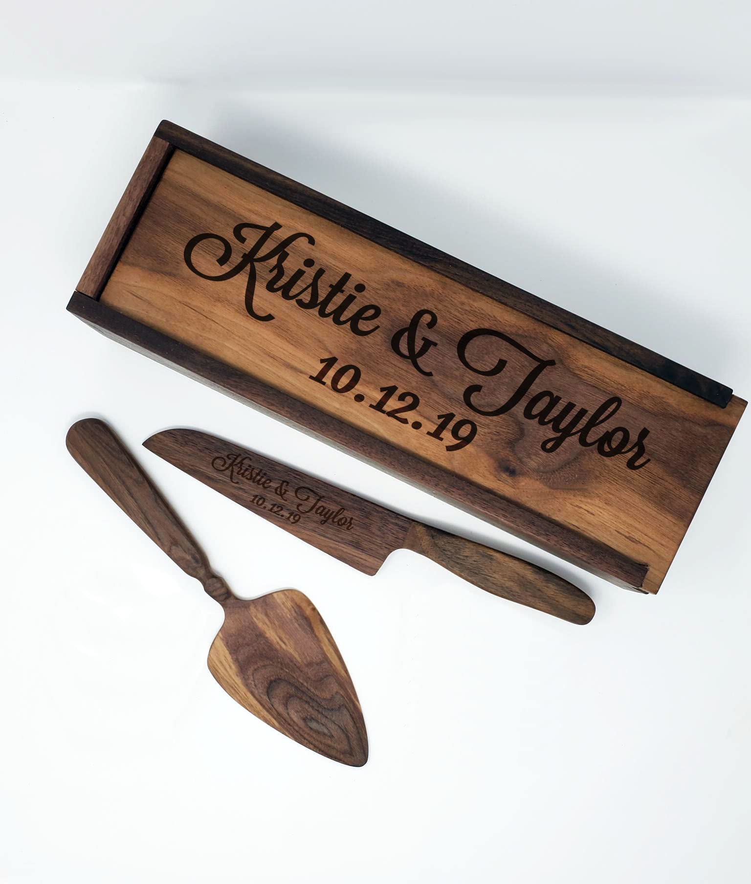Premium Wooden Cake Serving Set with Storage Box - Elegant Wedding & Anniversary Gift - Engraved Cake Cutting Set for Special Occasions - Perfect for Weddings, Anniversaries, and Birthday Celebrations