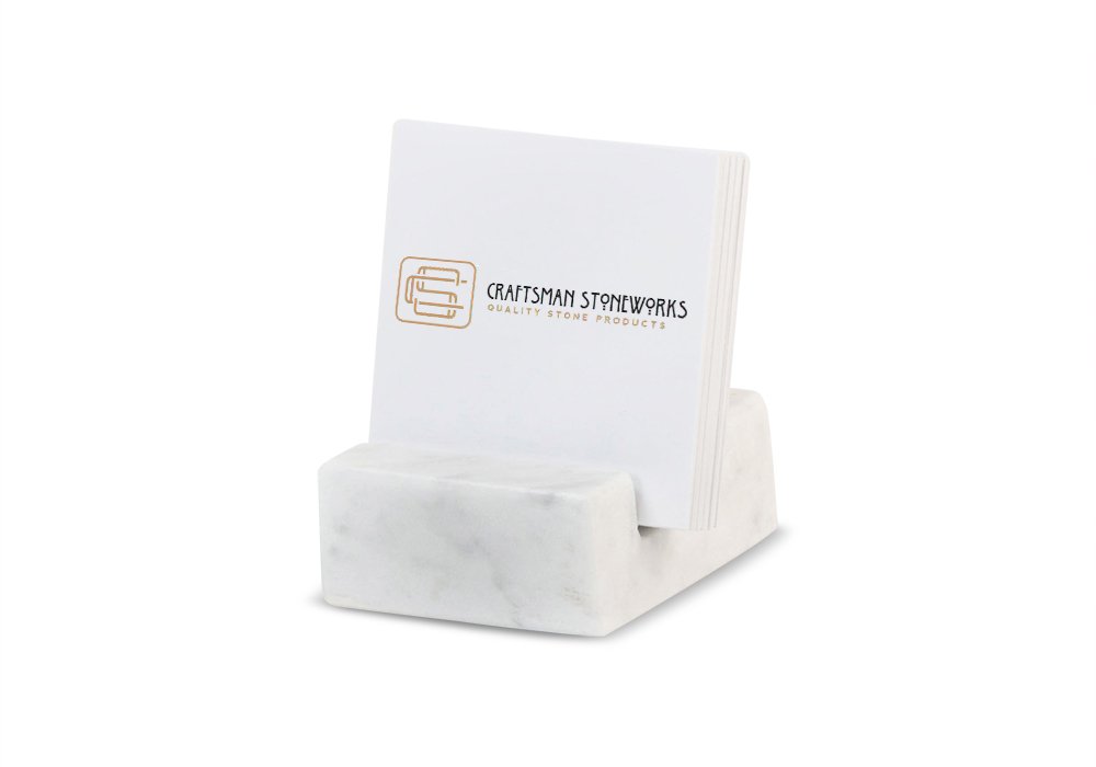 Elegant White Carrara Marble Business Card Holder - Square Desk Organizer for Office & Home - Stylish Card Display Stand for Men & Women - Made with Recycled Marble - Perfect for Executive Desks, Reception Areas & Professional Gifts
