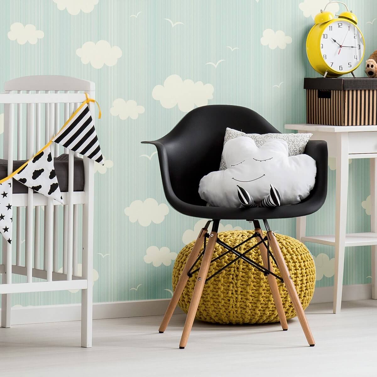 Blue and White Clouds Baby Peel and Stick Removable Wallpaper 8827 - Self-Adhesive Nursery Wall Decor for Boys & Girls - Perfect for Bedroom, Playroom, and Daycare Walls