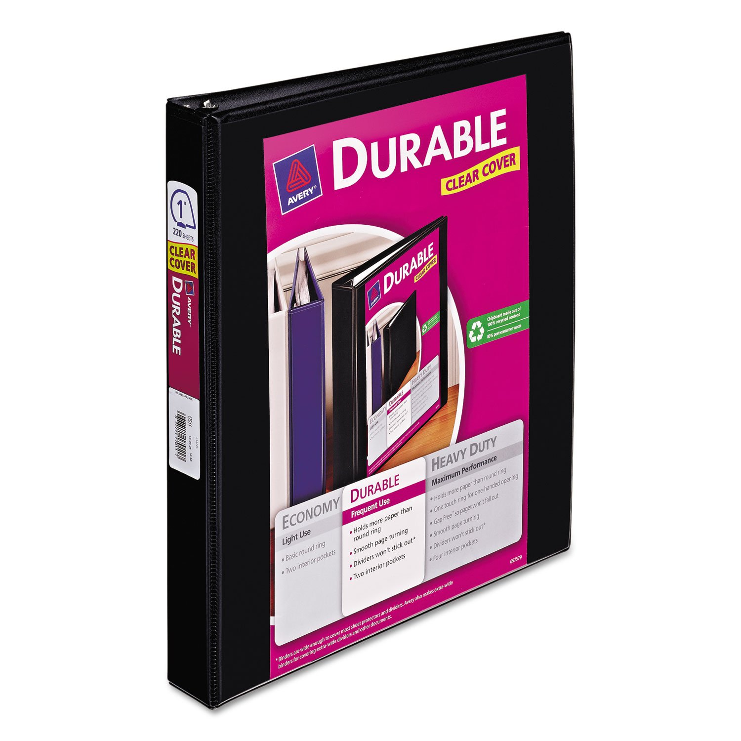 AVERY AVE17011 Durable 3-Ring Binder with Clear View Pocket - Heavy Duty Binder for School, Office & Organization, Holds Letter Size Paper, 1 Inch Capacity