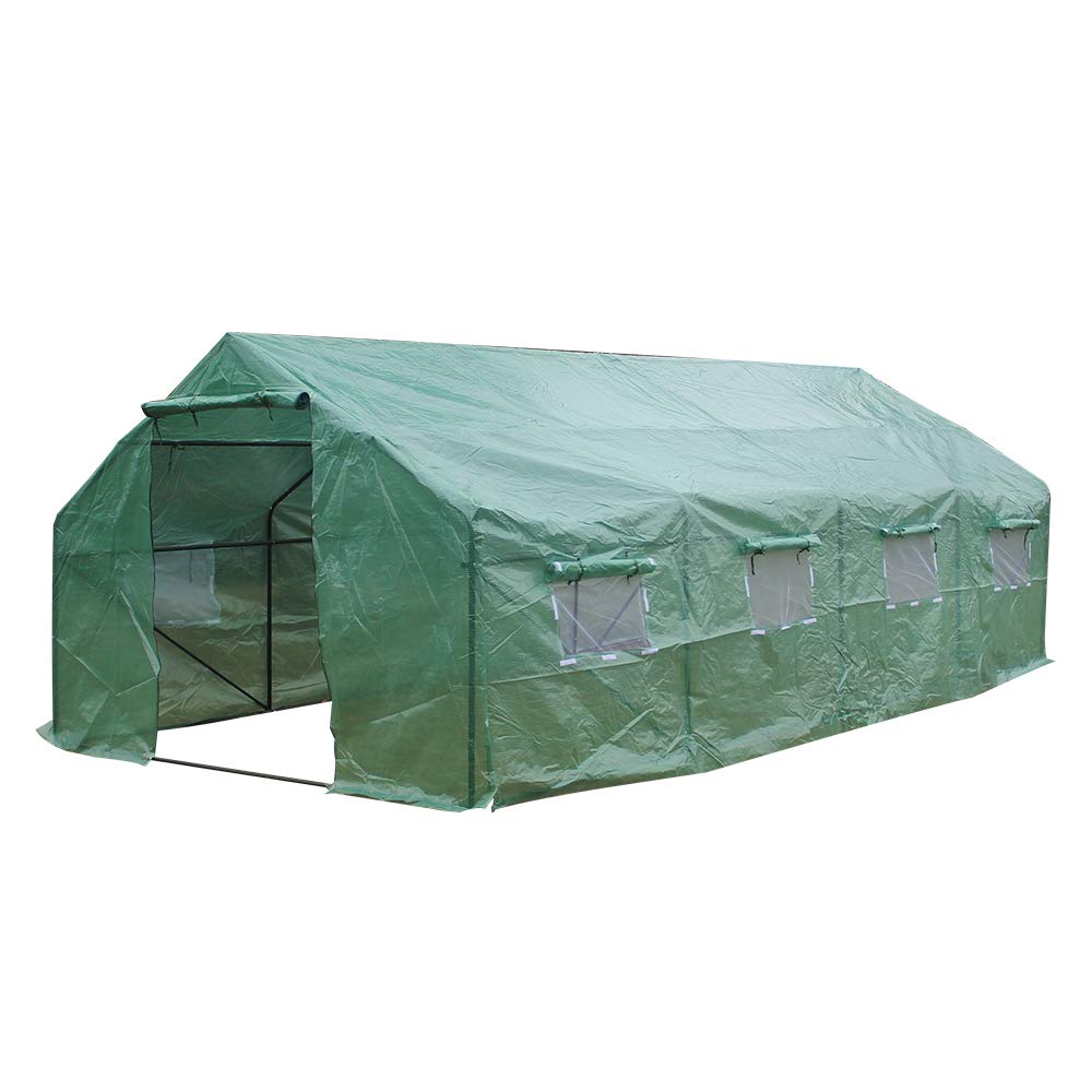 20'x10'x7' Heavy Duty Portable Walk-in Greenhouse - Large Gardening Tent with Zippered Door & 8 Ventilation Windows | Outdoor Plant Protection for Vegetables, Flowers & Seedlings | Perfect for Backyards, Patios & Urban Farming (Green)