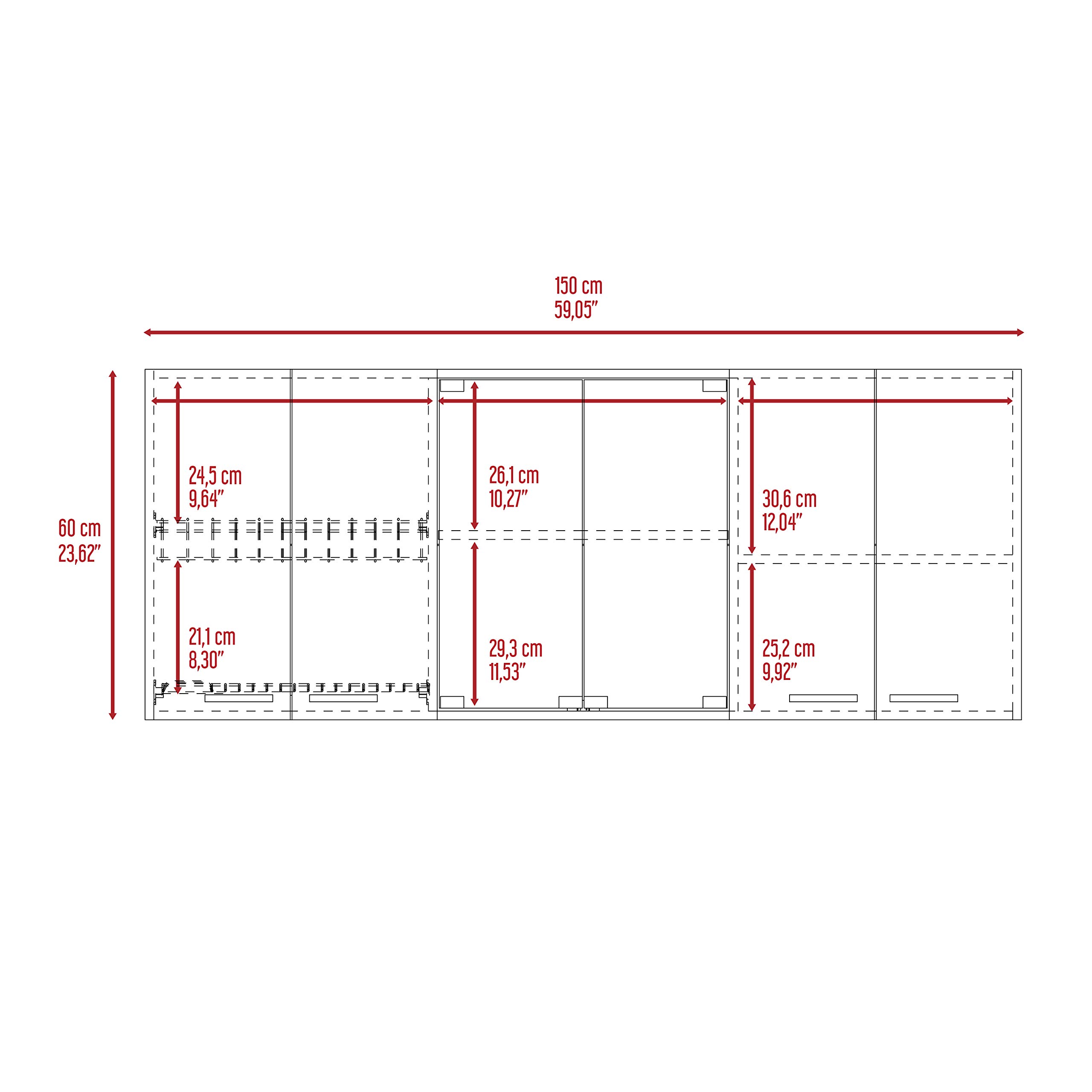 Oceana 150 Wall Cabinet with 4 Doors, 2 Internal Shelves, Plate & Glass Organizer - 24