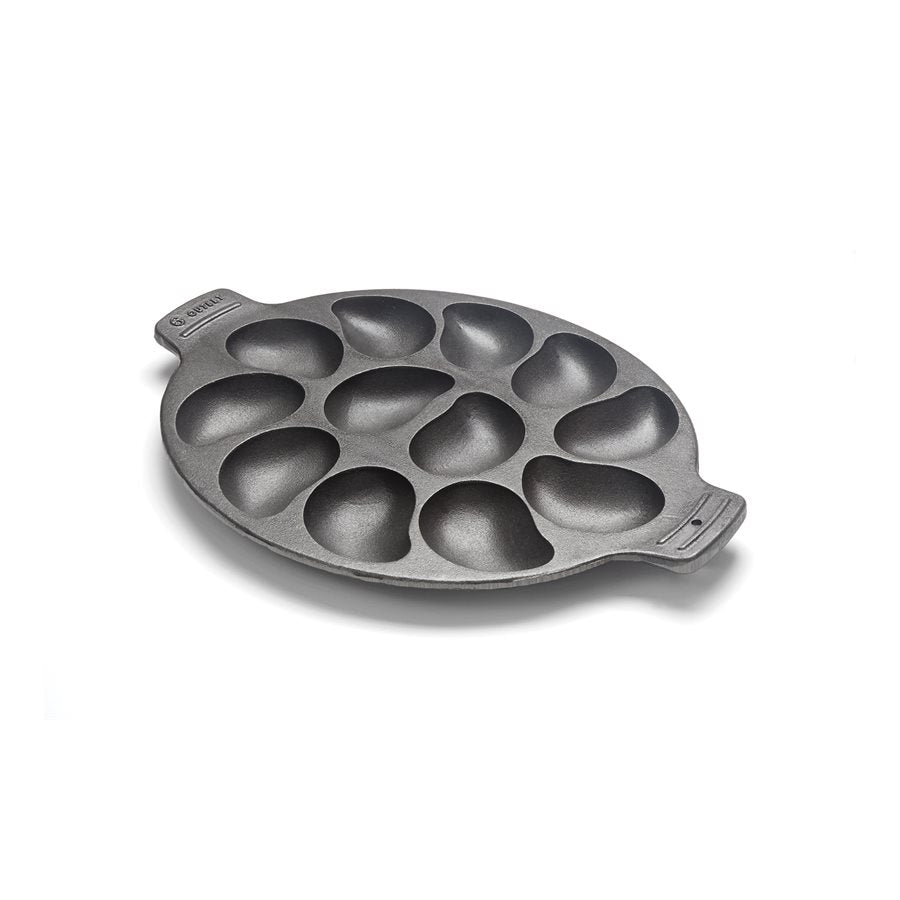 Premium Outset Oyster Grill Pan - Heavy Duty Cast Iron Skillet for Grilling 12 Oysters (19