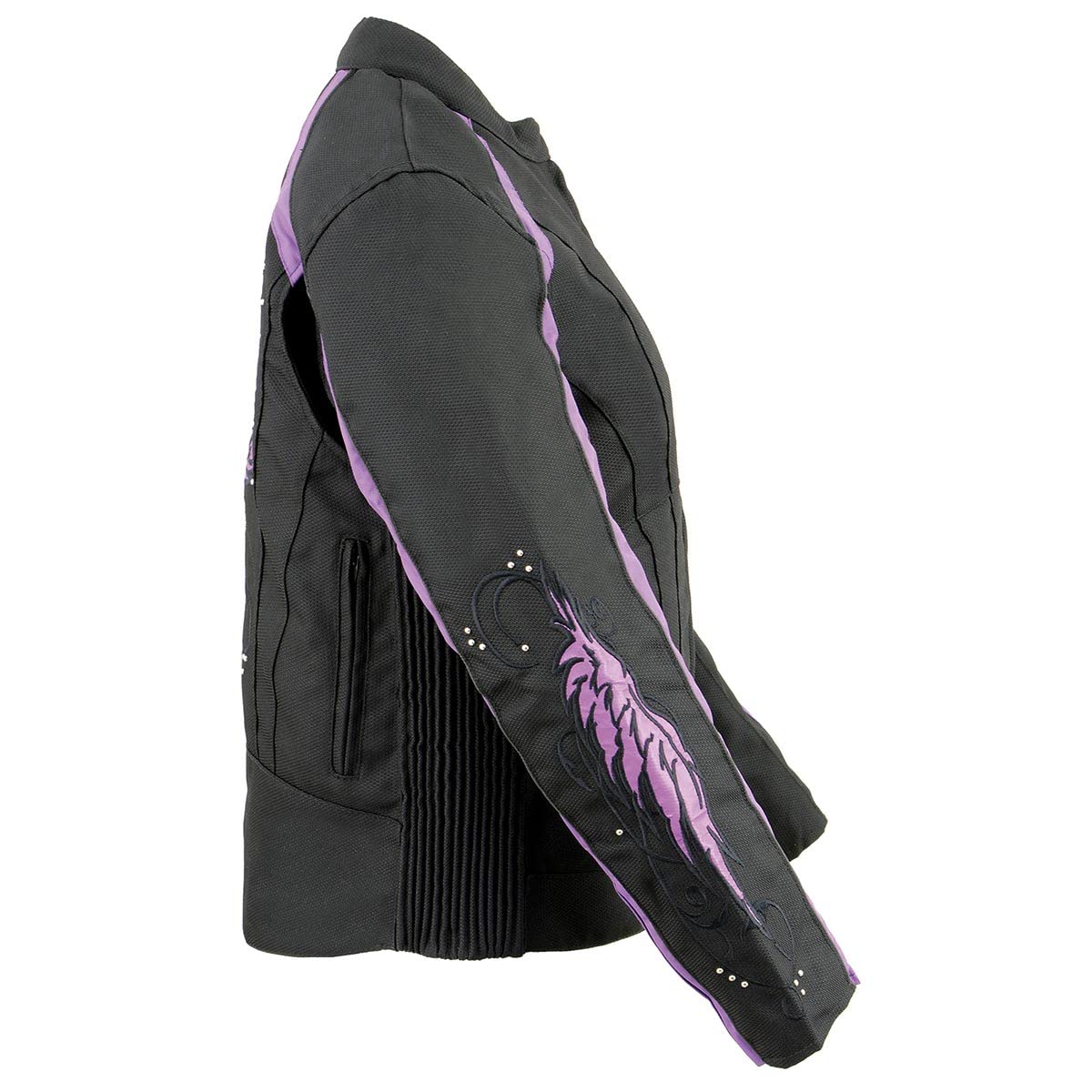 Milwaukee Leather SH1954 Women's Black Textile Motorcycle Jacket with Stud & Wings Detailing - Stylish Protective Riding Gear for Bikers & Outdoor Adventures