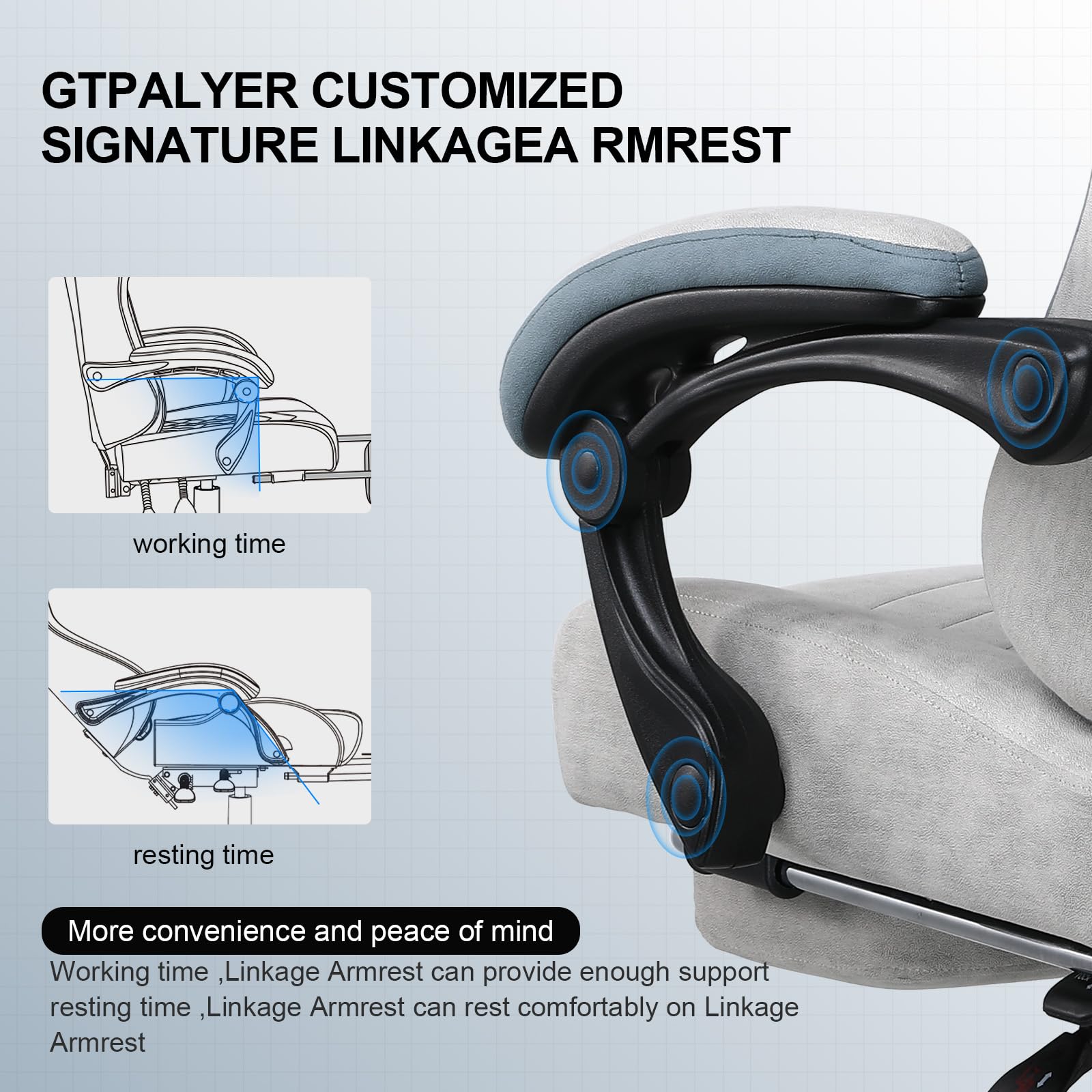 GTPLAYER Ergonomic Gaming Chair with Pocket Spring Cushion, Adjustable Lumbar Support & Footrest - High Back Office Computer Chair for Home & Work - Comfortable Desk Chair for Long Hours Gaming & Working (Grey)