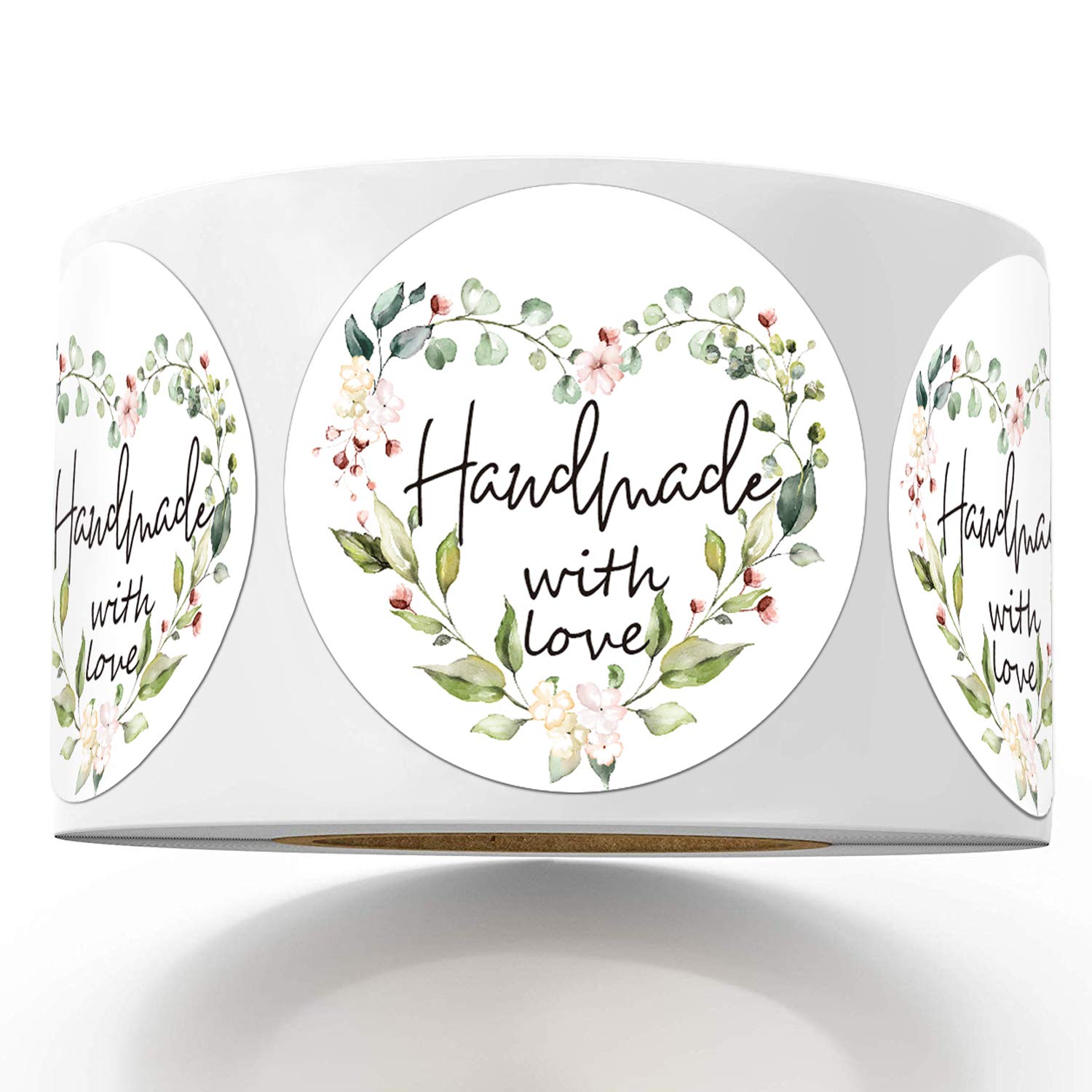 500 Handmade Greenery Stickers - 1.4 Inch Round Adhesive Labels for Packaging, Baking & DIY Crafts | Eco-Friendly, Homemade with Love | Perfect for Gift Wrapping, Scrapbooking & Party Decorations