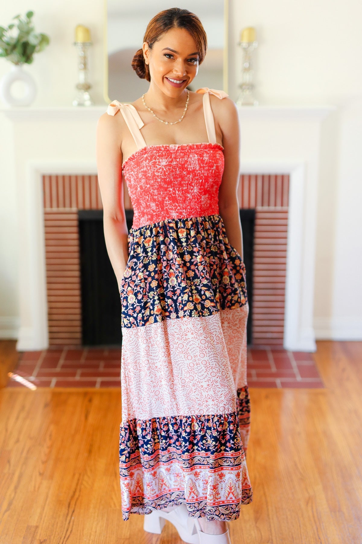 Orange Floral Smocked Tube Top Tiered Maxi Dress - Boho Summer Beach Dress for Vacation, Pool Party & Music Festival