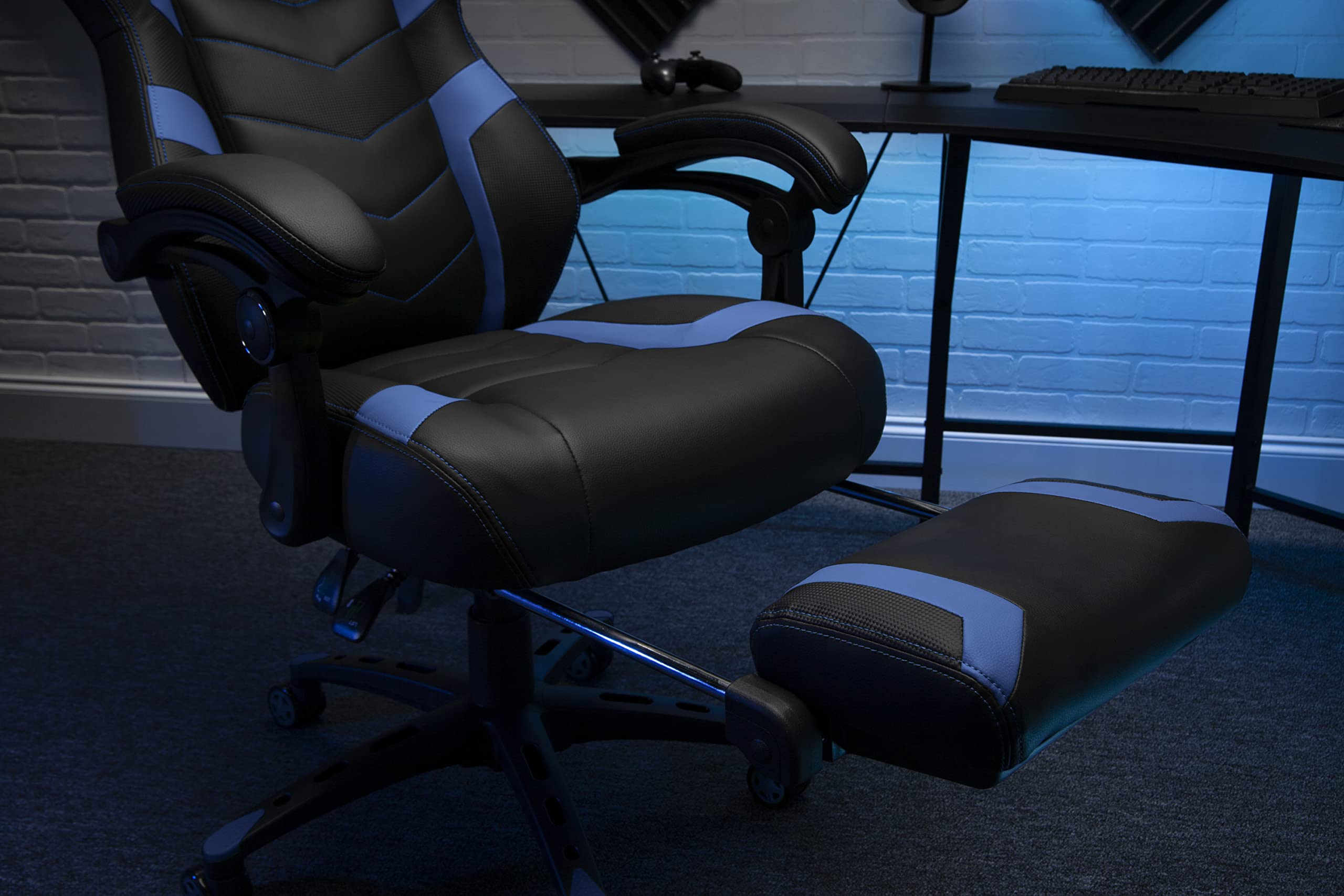 RESPAWN 110 Ergonomic Gaming Chair with Footrest - Racing Style High Back Office Chair with 360 Swivel, Adjustable Lumbar Support & Headrest Pillow - Perfect for PC Gaming, Home Office & Streaming Setup (2021 Blue)