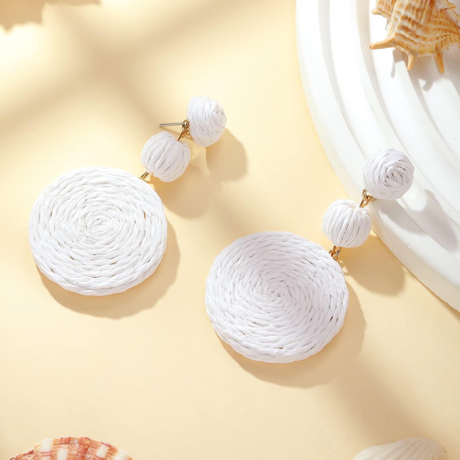 Boho Raffia Ball Earrings for Women - Handmade Natural Fiber Statement Drop Earrings | Lightweight Summer Jewelry for Beach Vacation, Festival, and Boho Chic Outfits