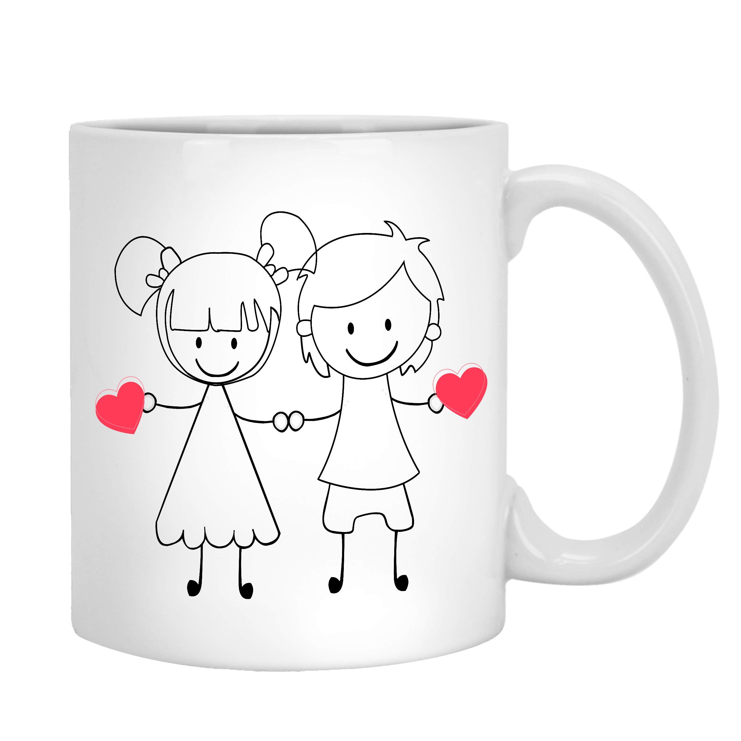 Couple Stickman Cute Mug - Happy Stickman Design Ceramic Coffee Cup for Couples | Valentine's Day, Wedding & Birthday Gift | Perfect for Romantic Dates, Anniversaries & Coffee Lovers
