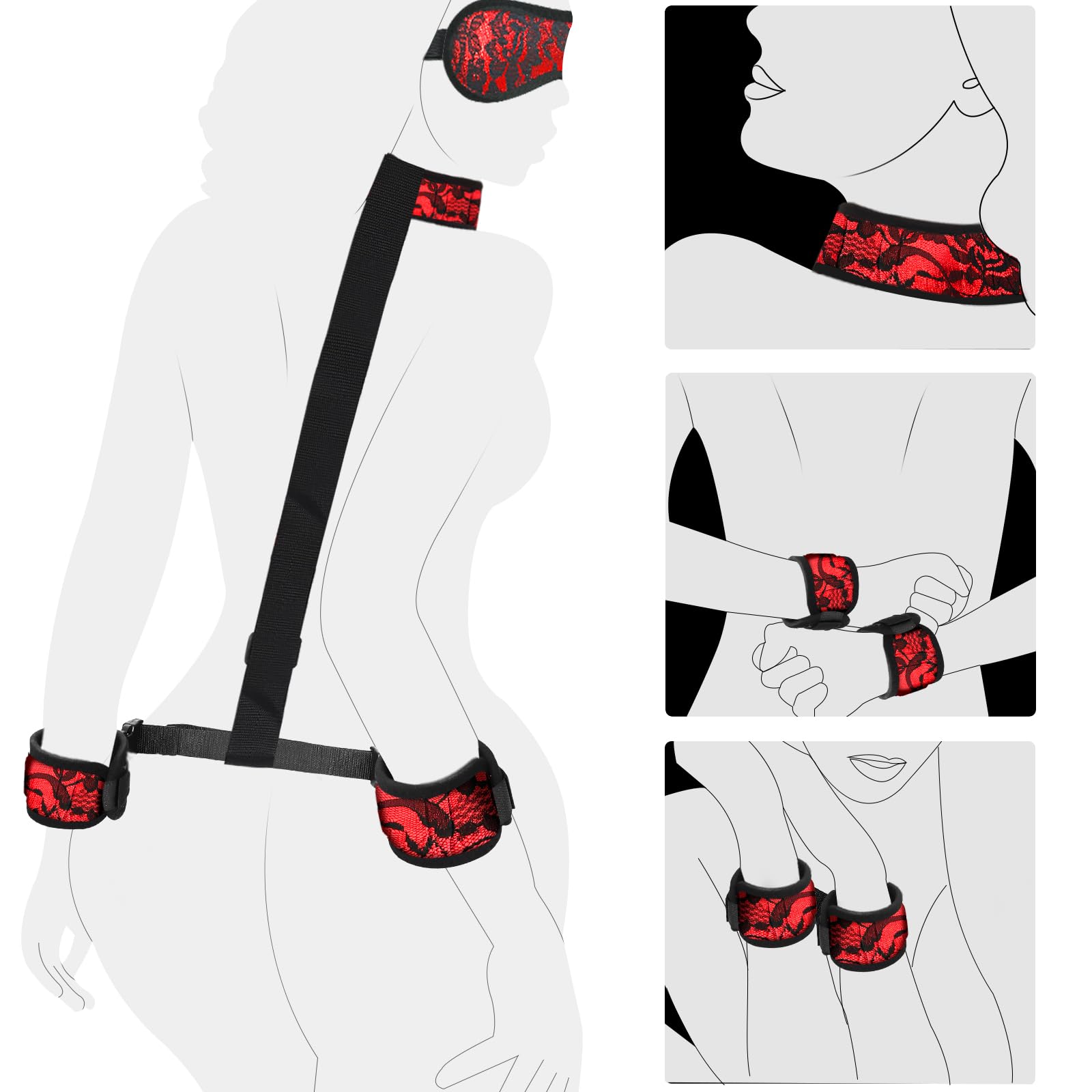 Premium BDSM Bondage Kit for Couples - Adjustable Neck & Wrist Restraints, Back Handcuffs, Blindfold & Collar Set for Sensual Play | Ultimate Bedroom Bondage Game for Spicing Up Intimacy & Roleplay Scenarios