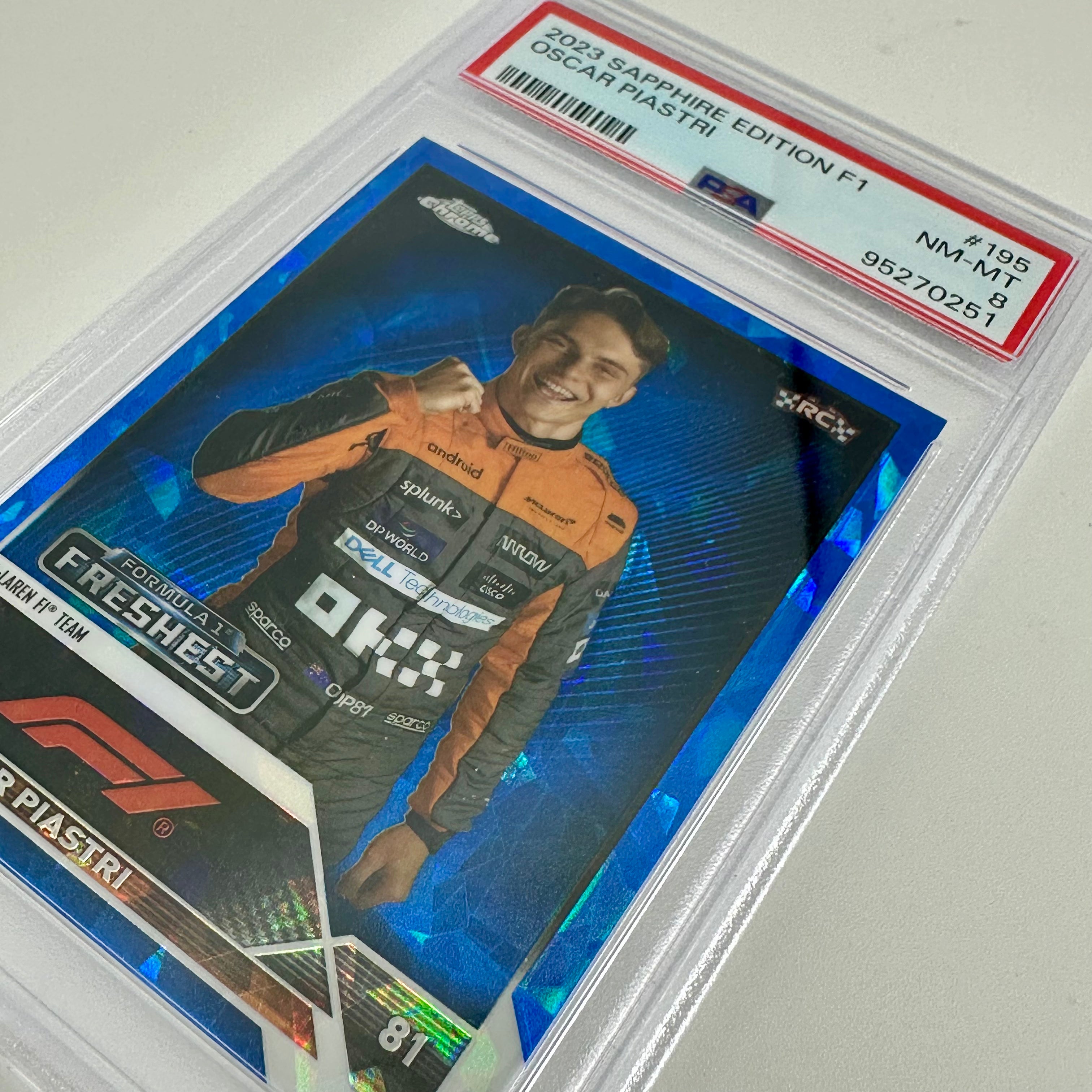 2023 Topps Chrome F1 Oscar Piastri #195 Sapphire Edition PSA 8 Rookie Card - Perfect for F1 Collectors, Racing Fans & Sports Memorabilia Enthusiasts