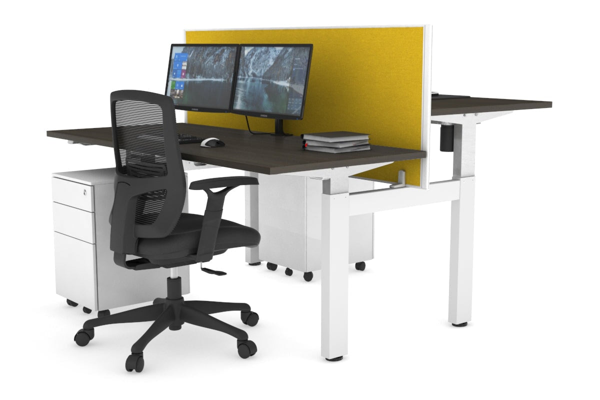 Adjustable Height 2-Person H Bench Workstation - White Frame [1600L x 700W] - Perfect for Office, Home Office & Coworking Spaces