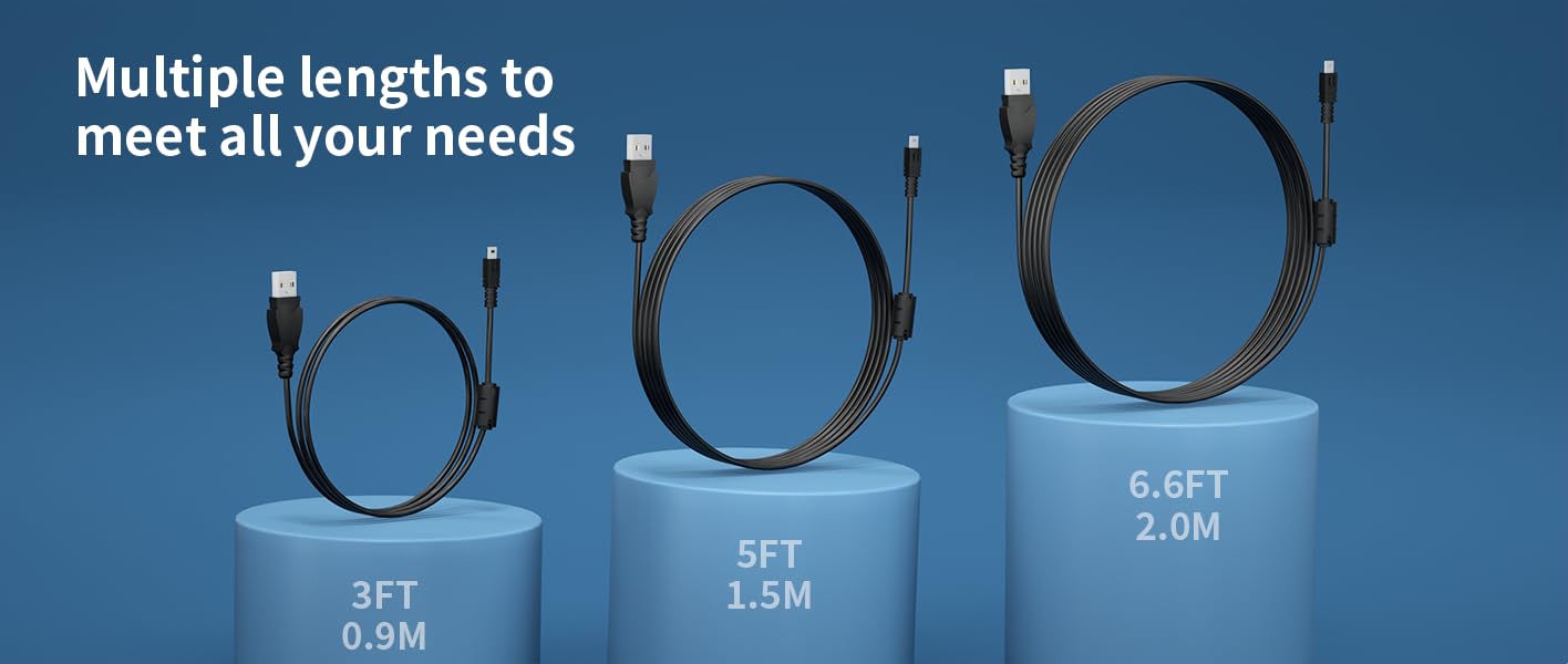 LEAGY 2.0 USB A to Mini-B 8-Pin Digital Camera Cable with Ferrite Core - 6.6ft Black Cord for Sony, Pentax, Panasonic, Nikon & Fujifilm DSLR Cameras - Perfect for Photo Transfer & Camera Charging
