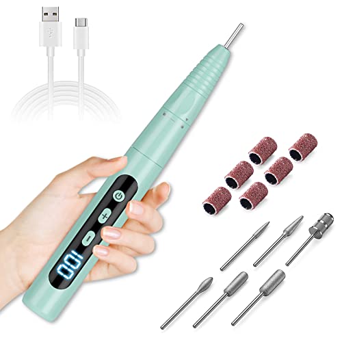 Professional Cordless Nail Drill Machine 30000 RPM - Rechargeable Electric Nail File for Acrylic & Gel Nails Removal, Manicure Pedicure Kit - Portable Nail Drill for Home & Salon Use (Green) | Perfect for DIY Nail Care, Nail Art Design & Professional Salon Treatments