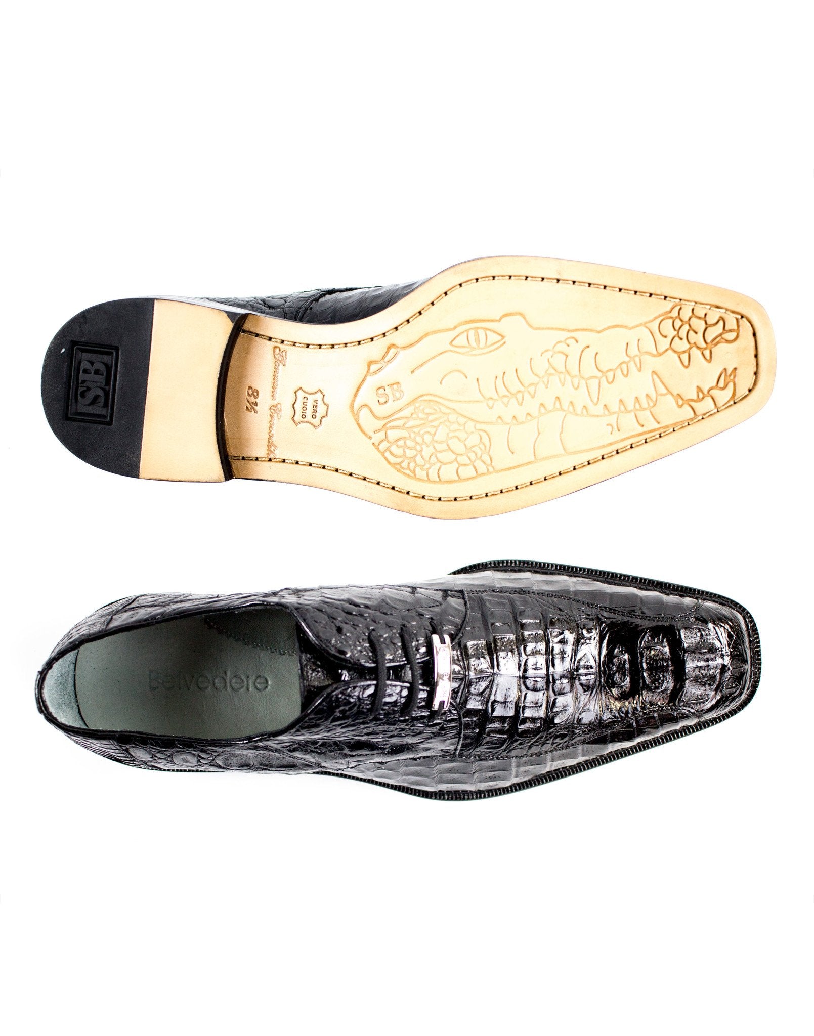 Belvedere Chapo Genuine Hornback Caiman Dress Shoes for Men - Black 1465 | Premium Luxury Formal Shoes for Business, Weddings & Special Occasions